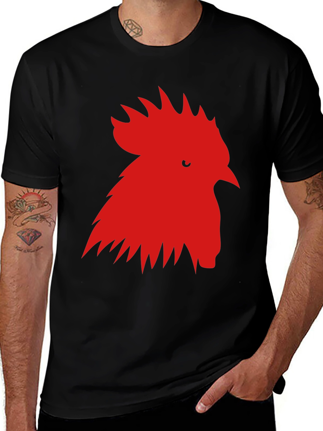 Variant 5 of Rooster Graphic Tee - Black Cotton T-Shirt