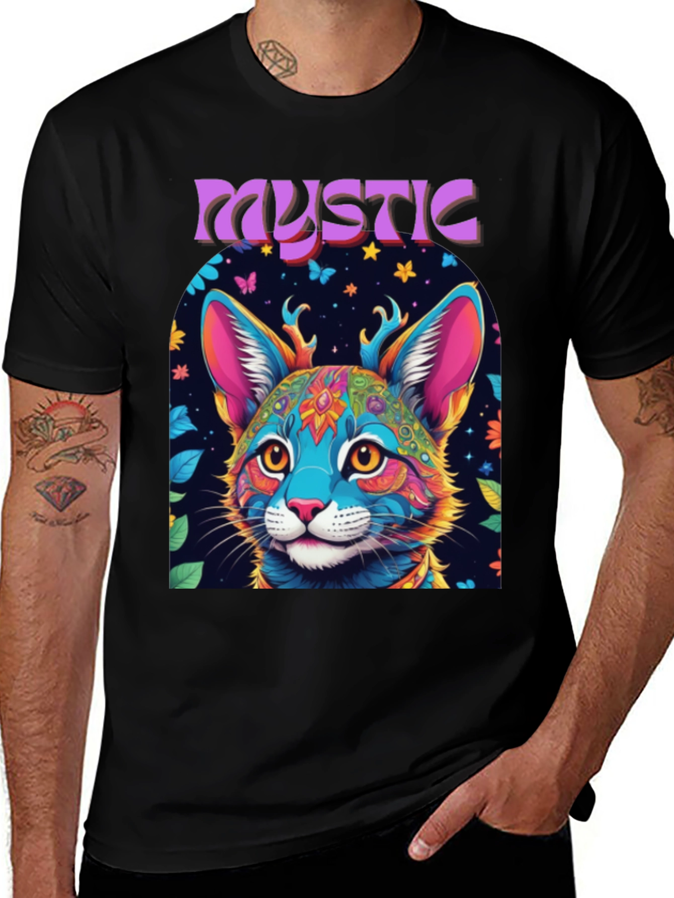 Variant 21 of Mystic Cat Graphic Tee - Vibrant Psychedelic Design