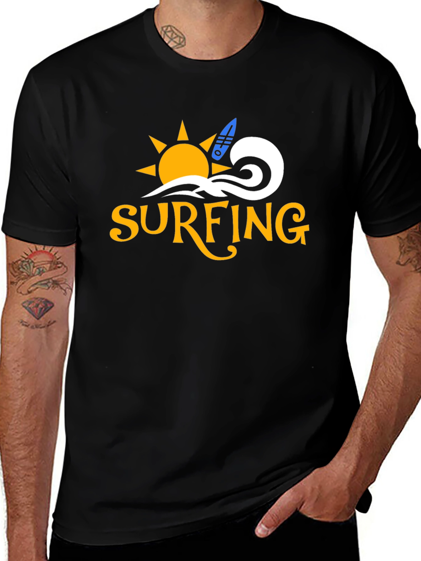 Variant 18 of Surfing Graphic Black T-Shirt