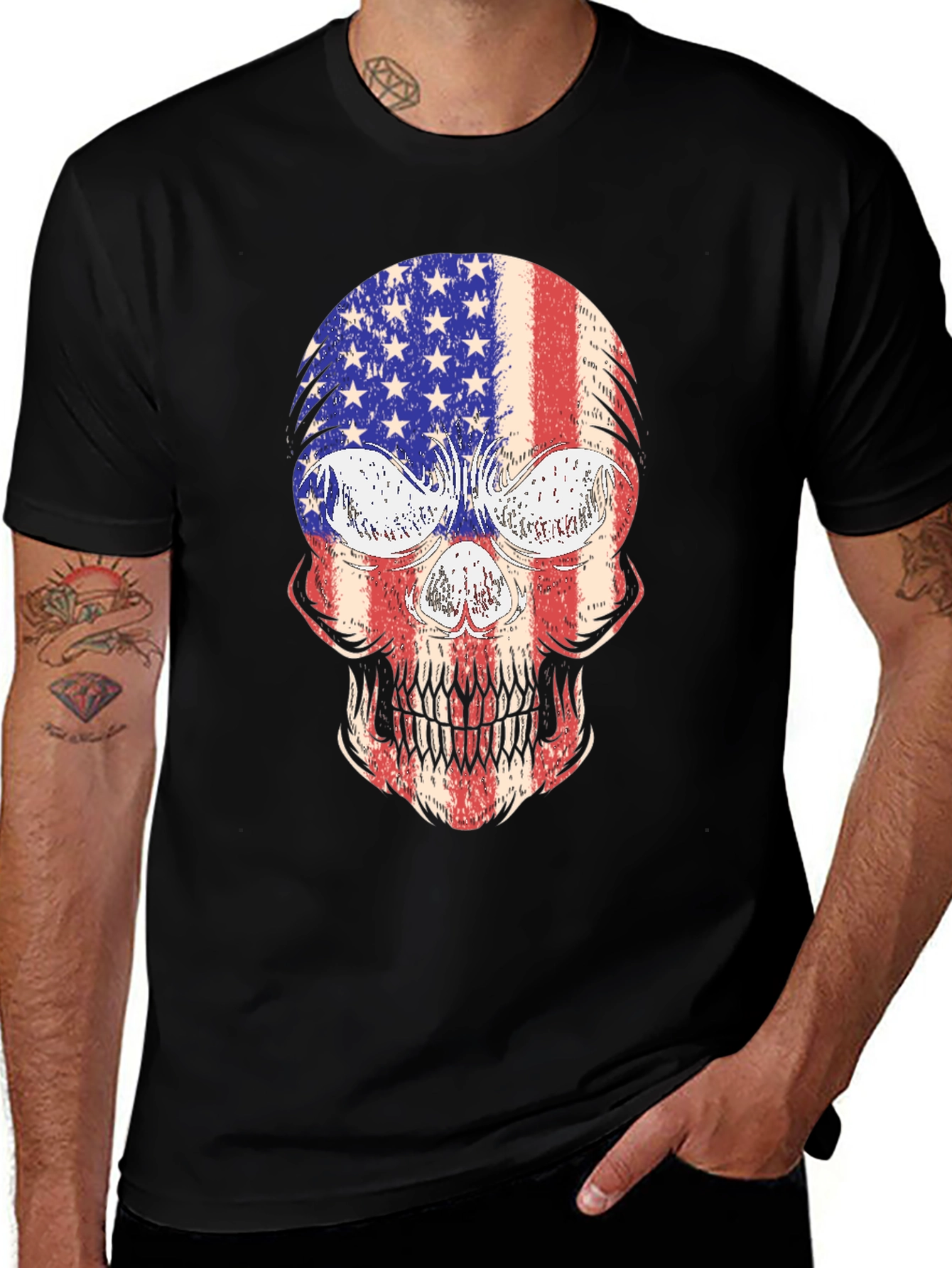 Variant 4 of American Flag Skull Graphic T-Shirt