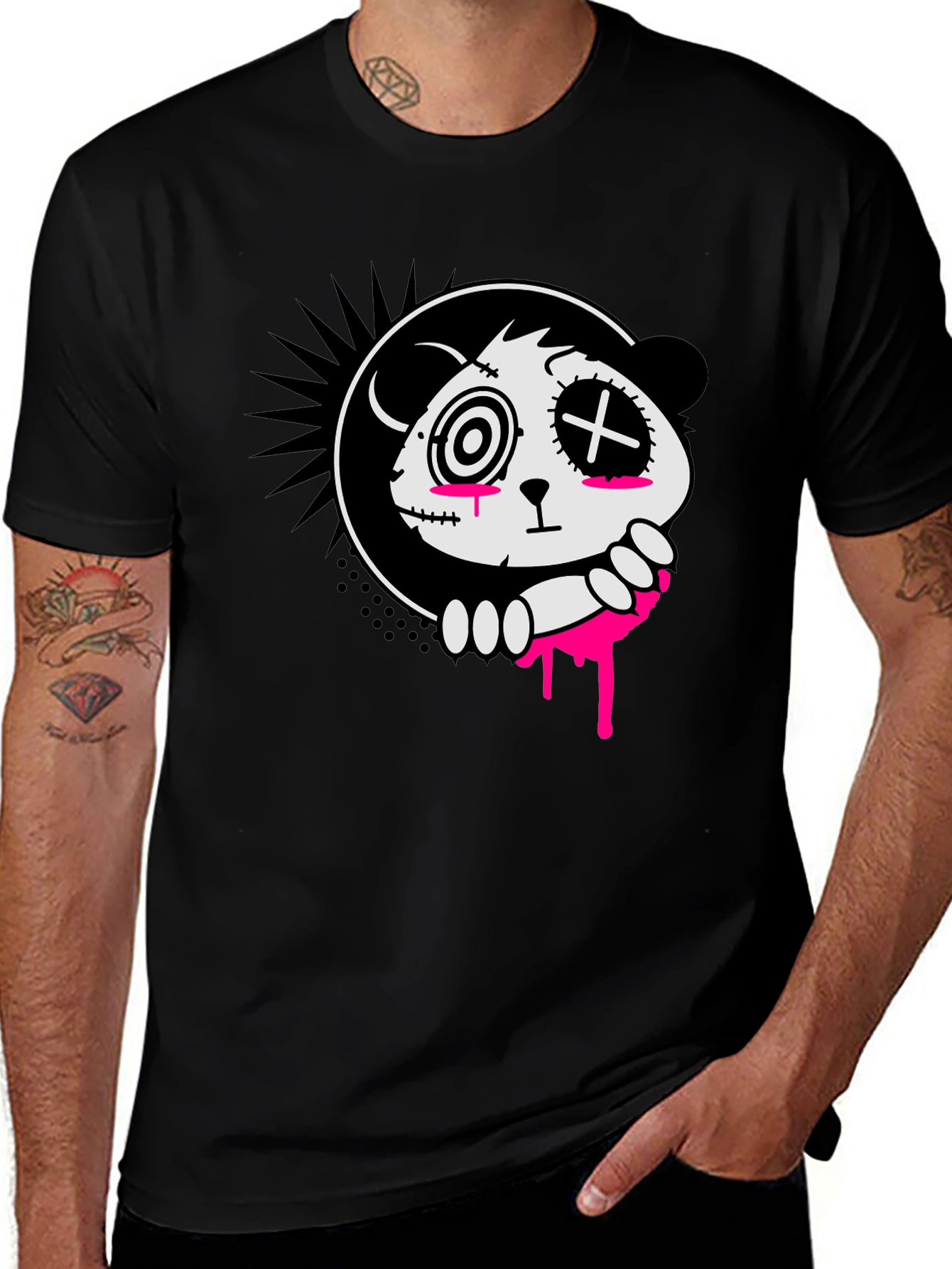 Variant 6 of Creepy Cute Panda Graphic Tee - Black