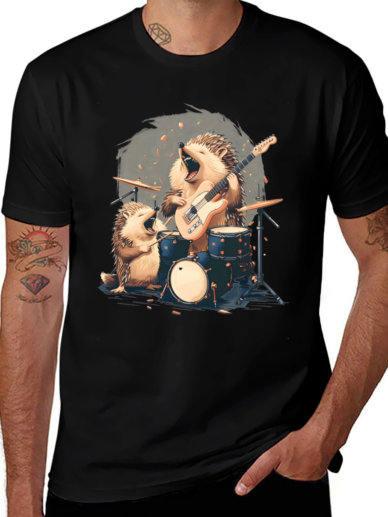 Variant 3 of Hedgehog Band T-Shirt - Musician Hedgehog Tee