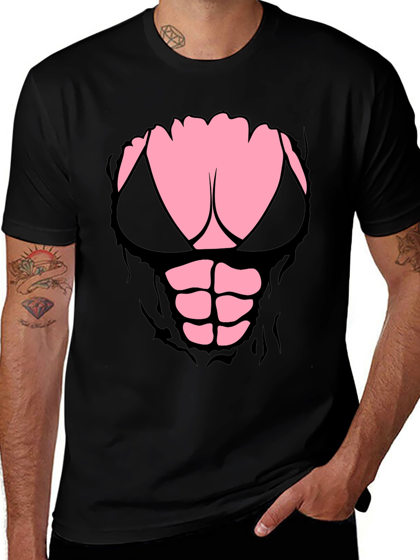 Variant 22 of Funny Ripped Shirt with Bra and Abs Graphic Tee