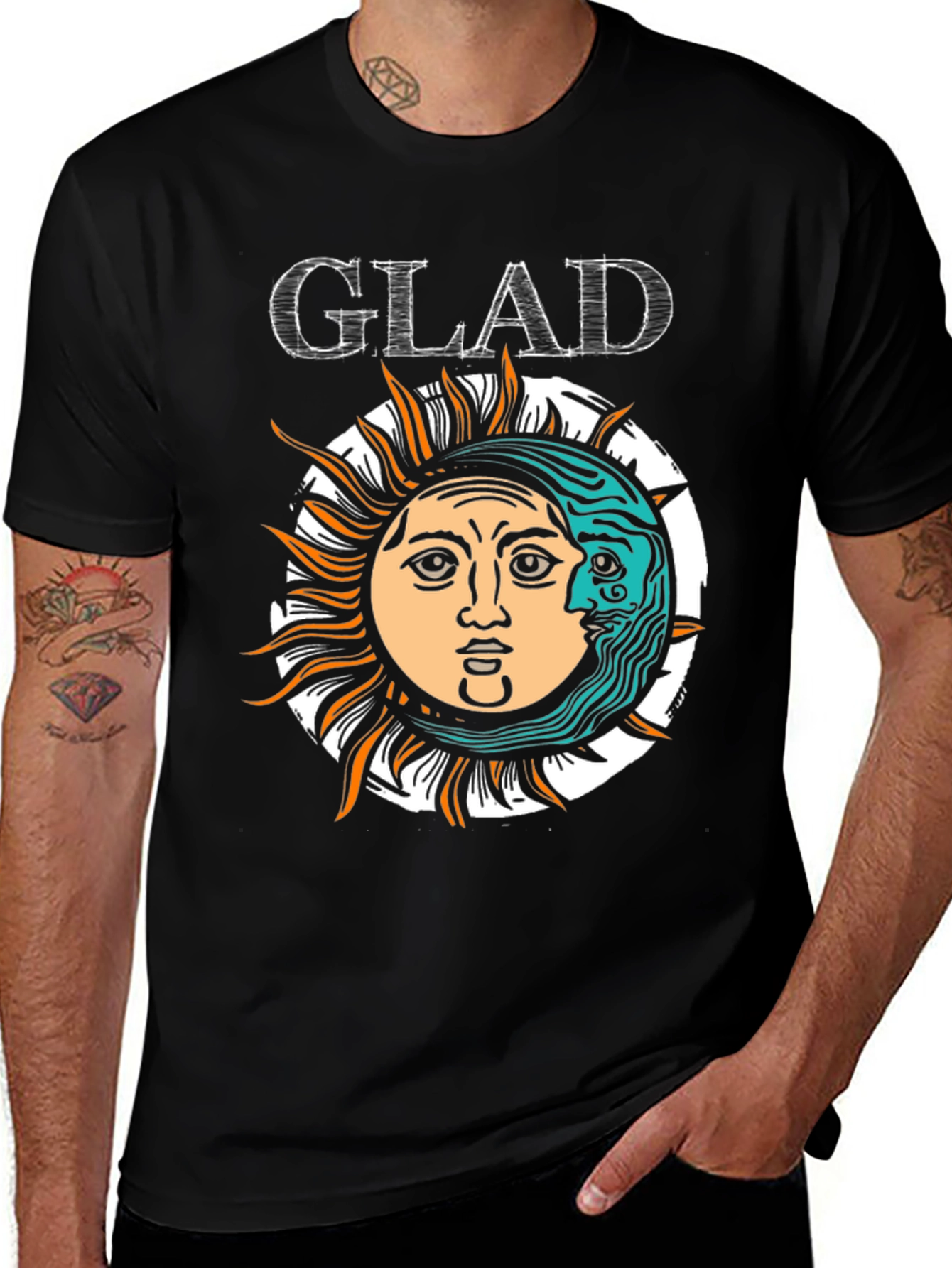 Variant 8 of Glad Sun & Moon Graphic Tee - Unisex Black T-Shirt
