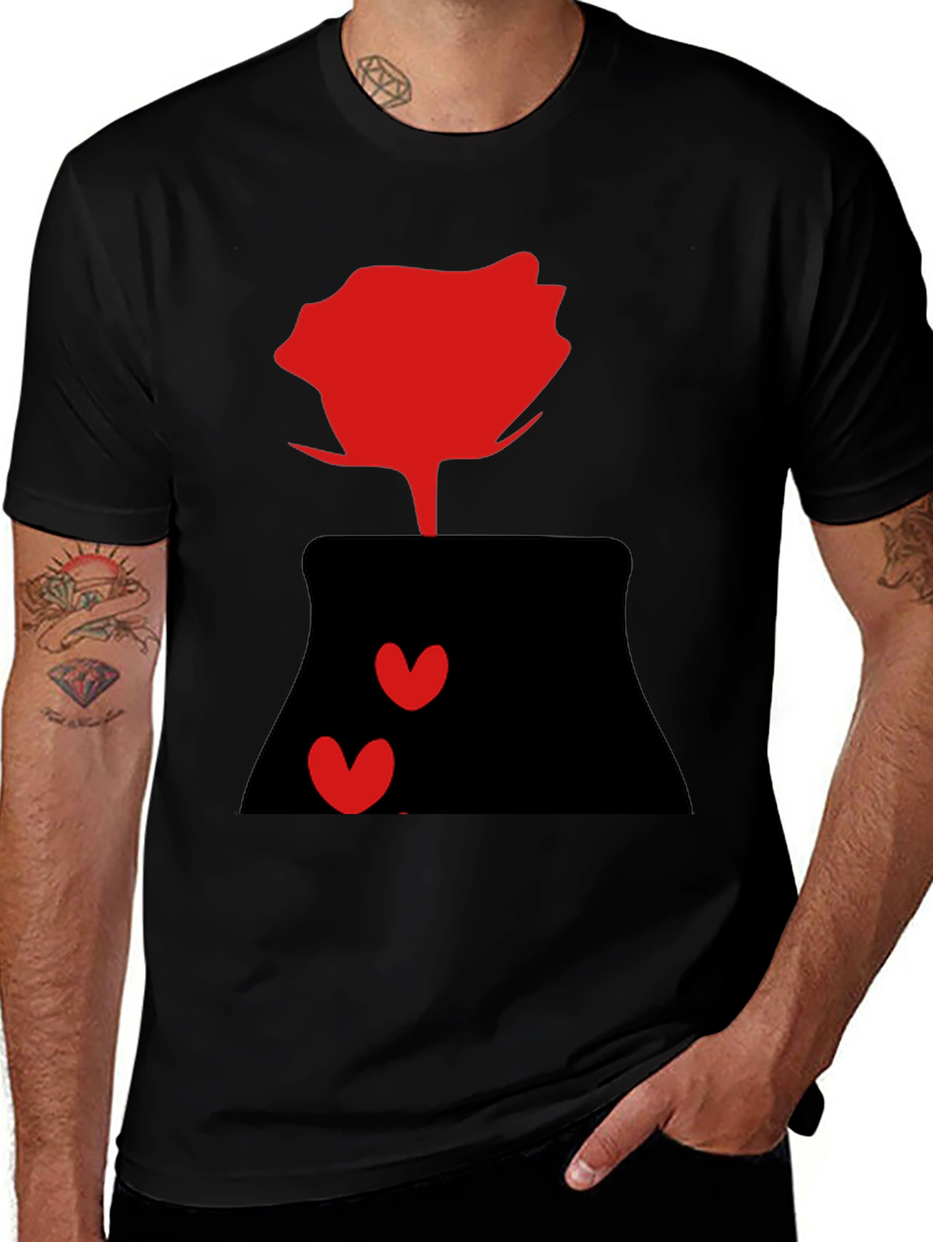 Variant 12 of Red Rose and Hearts Black T-Shirt - Express Your Love!