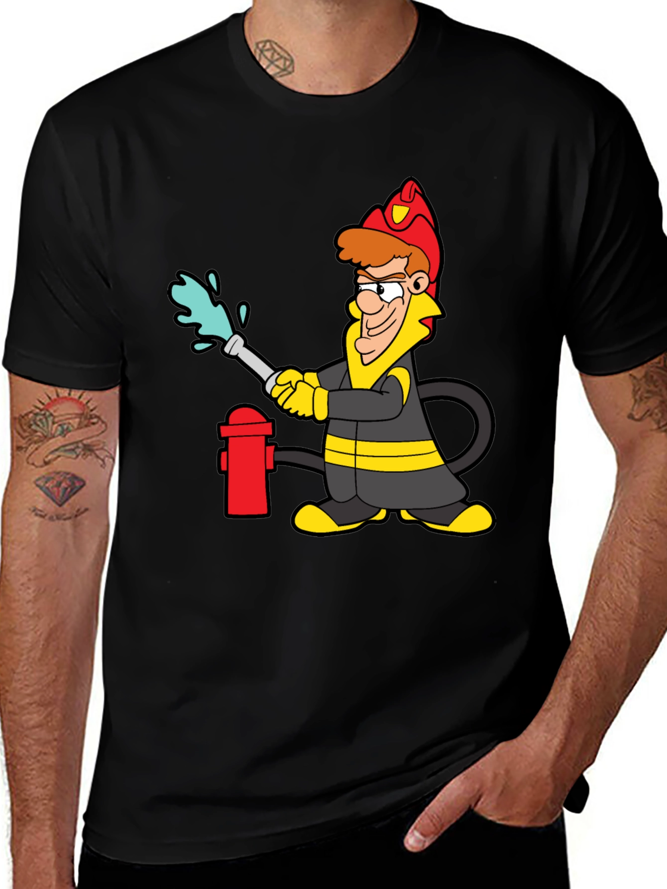 Variant 2 of Cartoon Firefighter T-Shirt - Novelty Graphic Tee