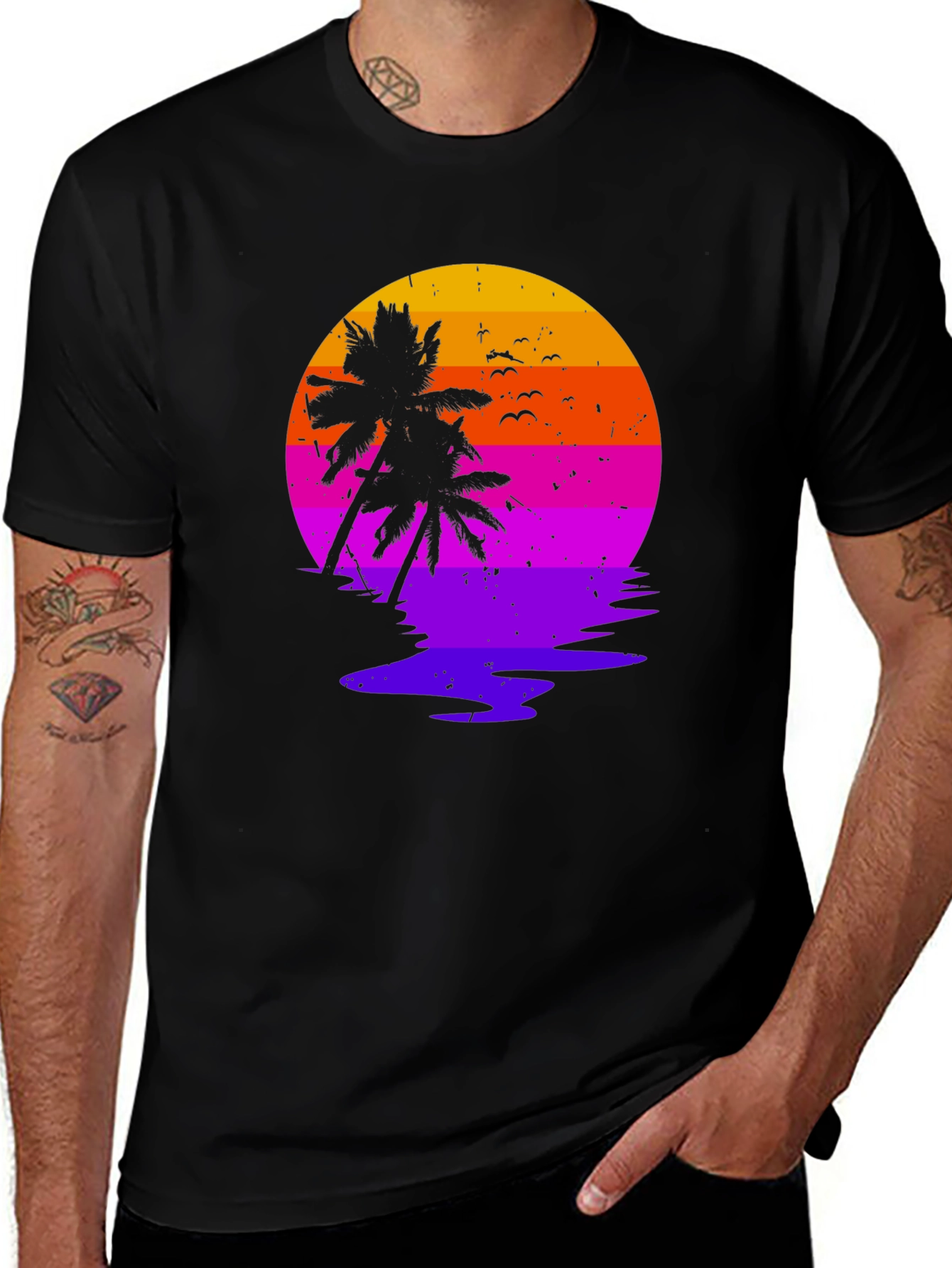 Variant 8 of Retro Sunset Palm Tree Graphic Tee