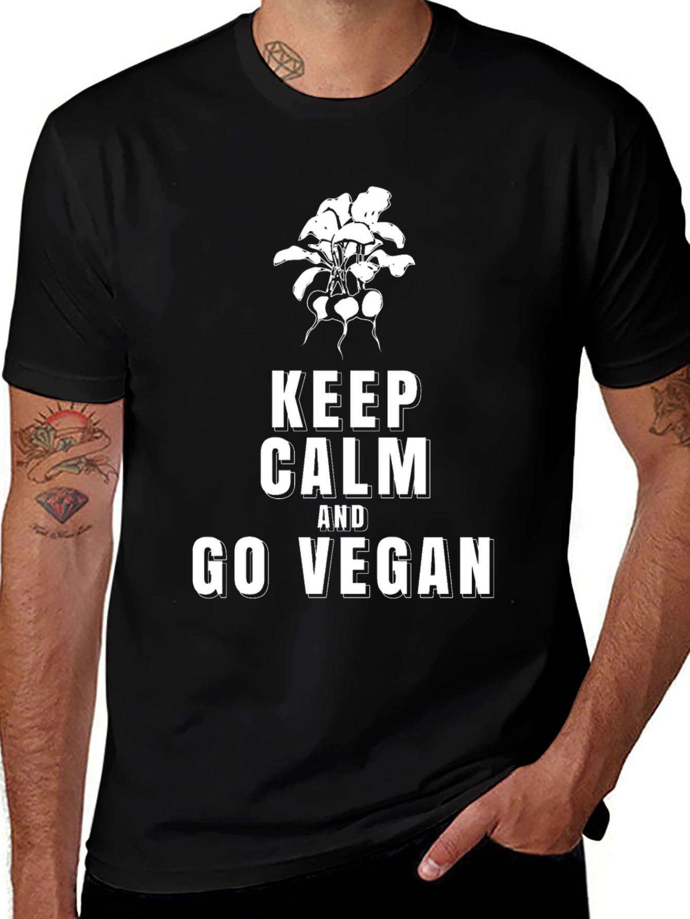 Variant 28 of Keep Calm and Go Vegan Black T-Shirt