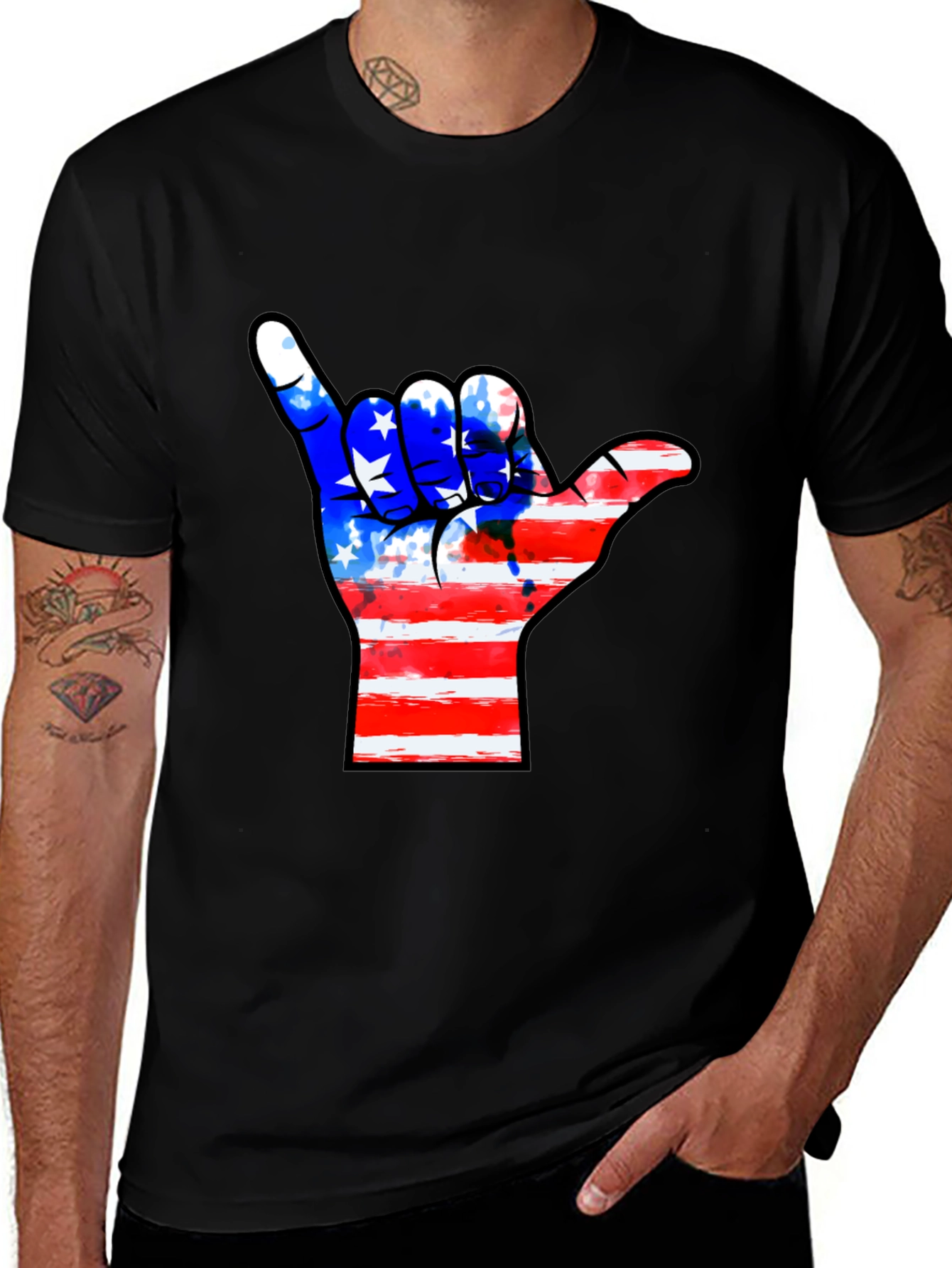 Variant 2 of American Flag Shaka Hand Black T-Shirt