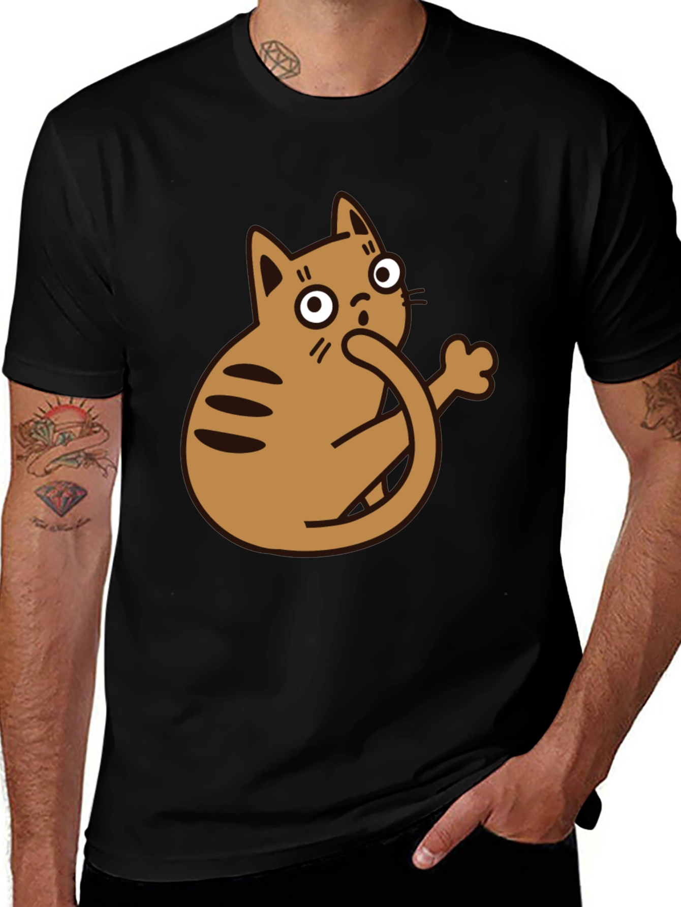 Variant 11 of Funny Cat Graphic Tee - Black Cotton T-Shirt
