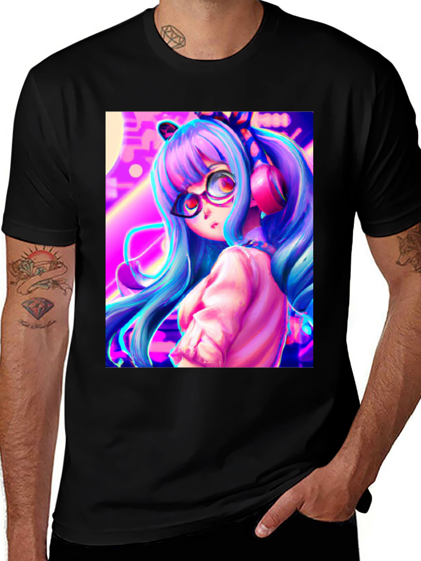 Variant 11 of Anime Girl Graphic Tee - Black Cotton Shirt