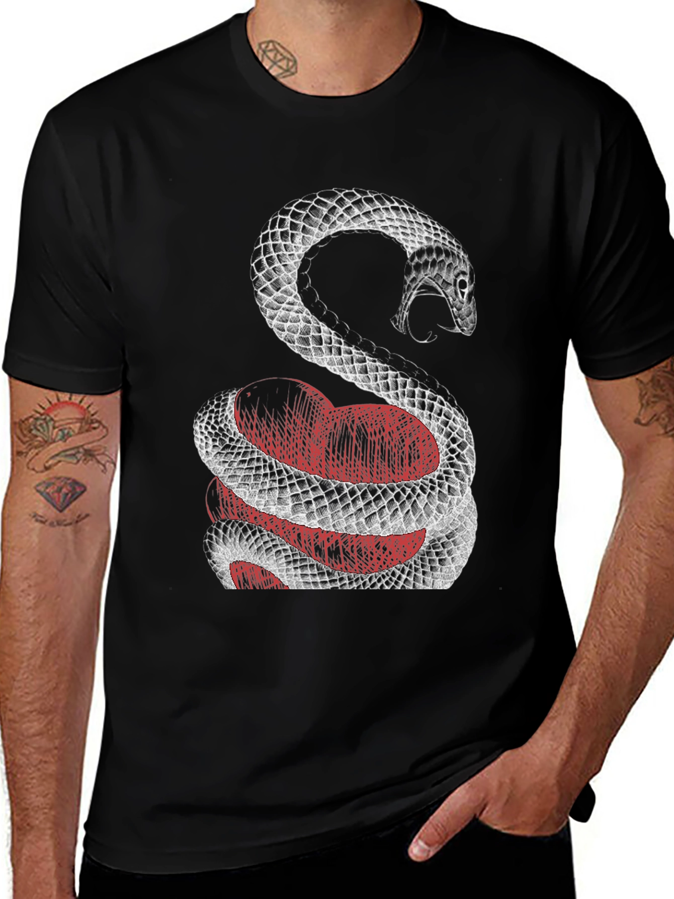 Variant 17 of Snake Heart Graphic Tee - Men's Black T-Shirt