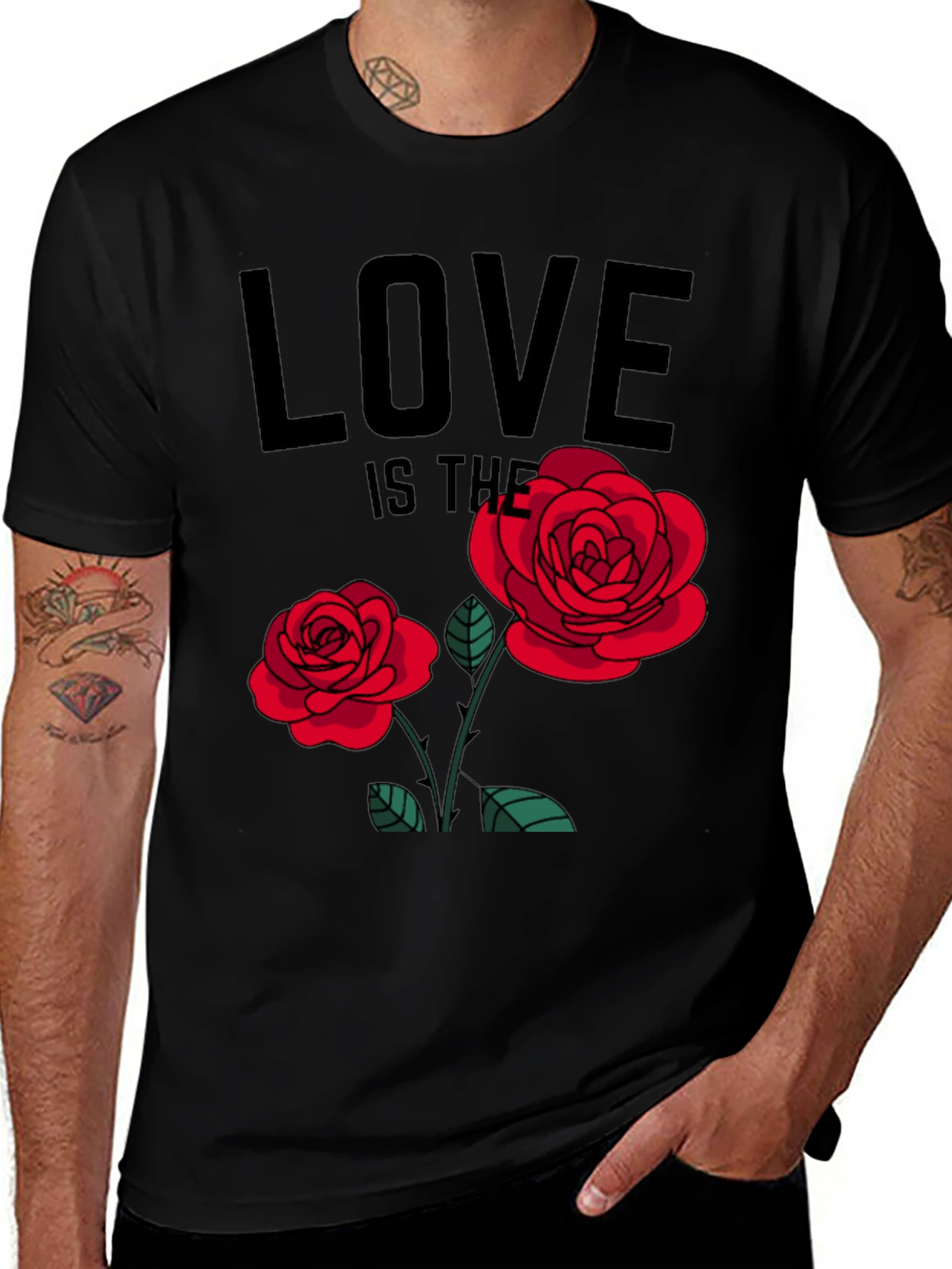 Variant 25 of Love Roses Graphic Tee - Mens Black T-Shirt