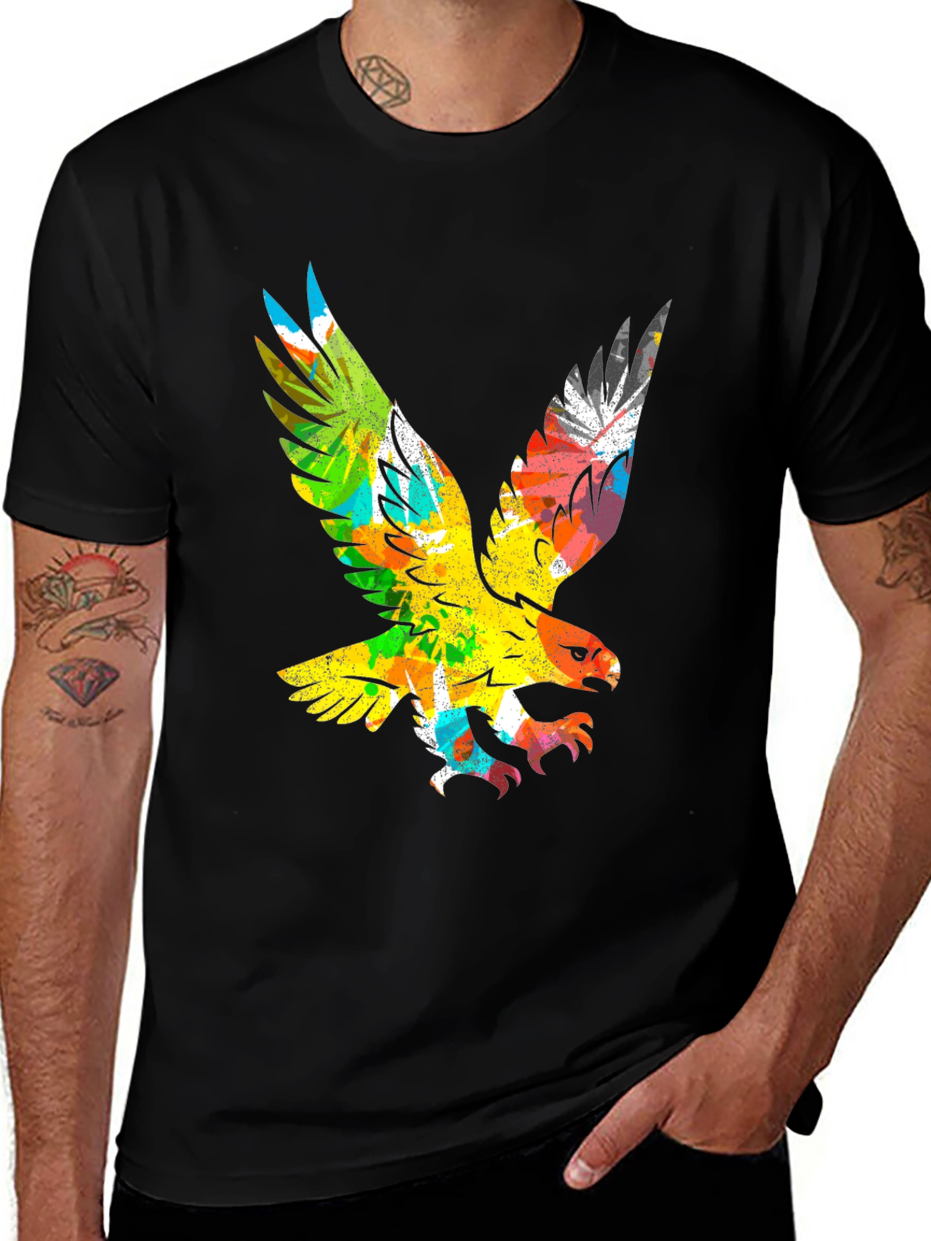 Variant 28 of Colorful Eagle Graphic Black T-Shirt