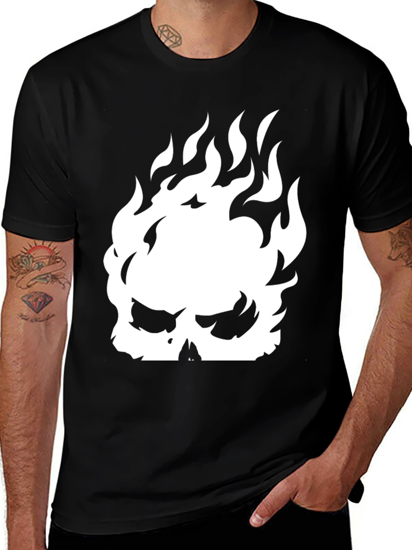 Variant 27 of Fiery Skull Graphic Tee - Black Cotton Shirt