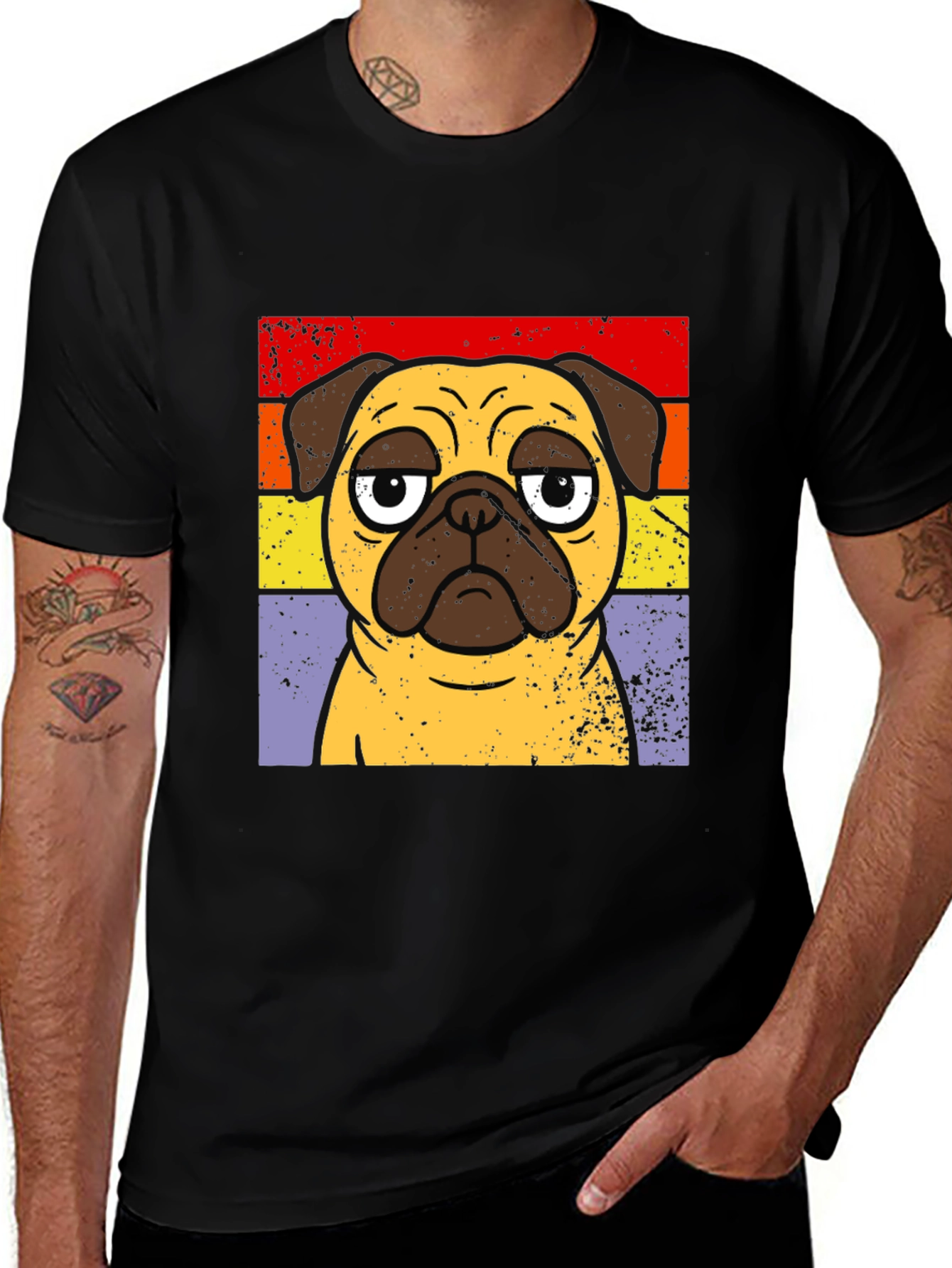 Variant 7 of Retro Pug Graphic T-Shirt - Black