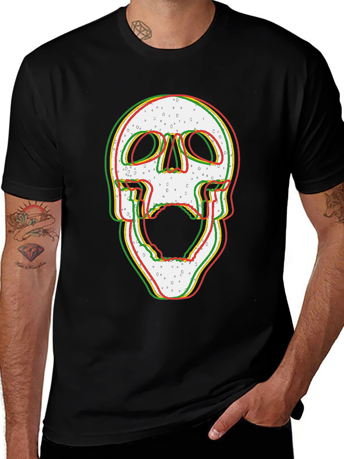 Variant 20 of Glitch Skull Graphic Print Black T-Shirt