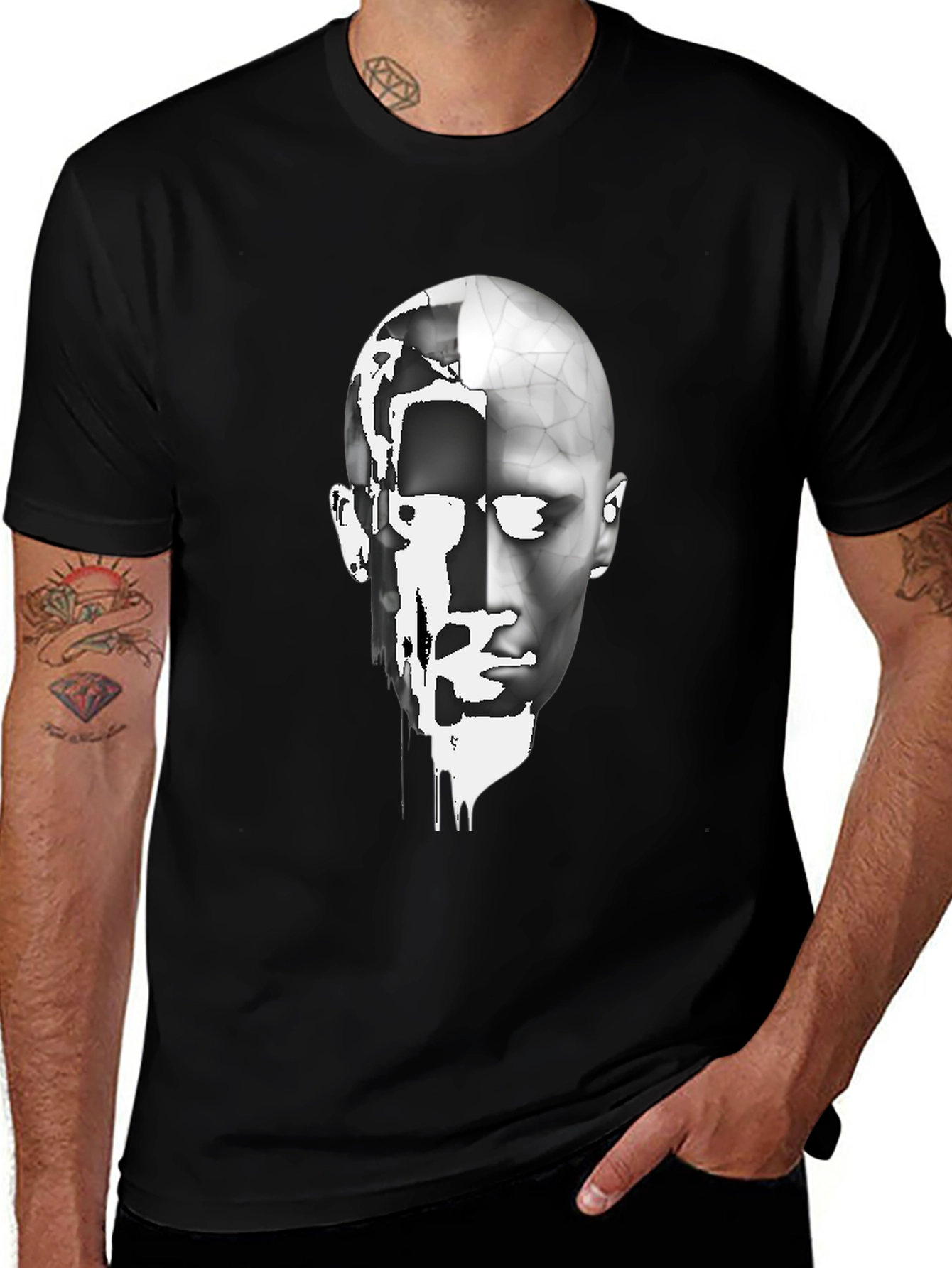 Variant 29 of Abstract Face Graphic Black T-Shirt