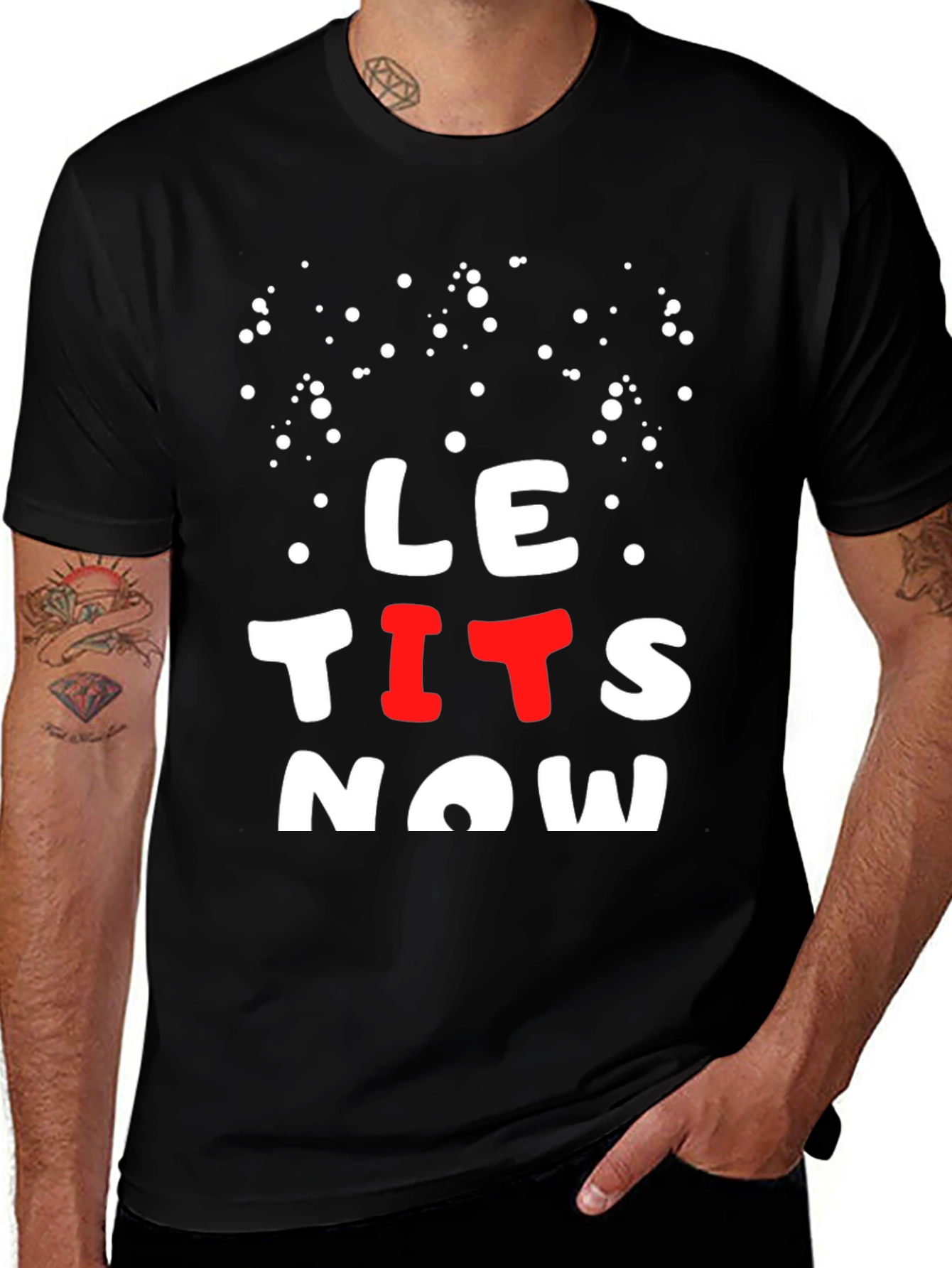 Black LE TITS NOW Funny Graphic Tee main image