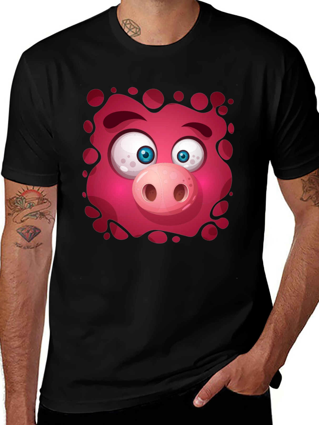 Variant 17 of Funny Pig Face Graphic Tee - Men's Black T-Shirt