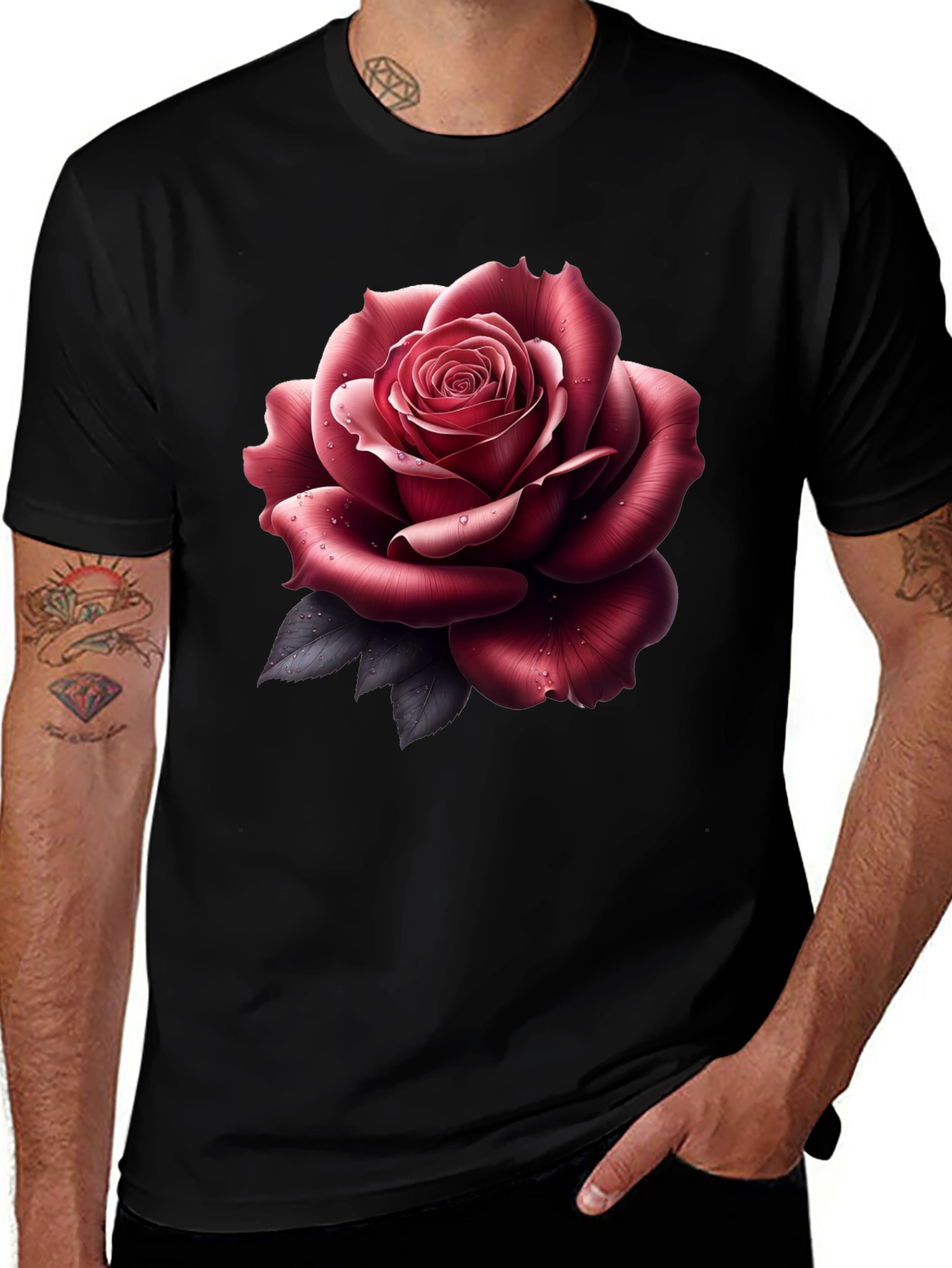 Variant 20 of Men's Rose Graphic Tee - Stylish Black T-Shirt