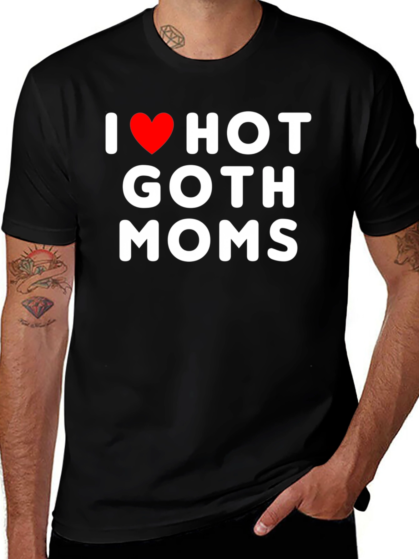 Variant 5 of I Heart Hot Goth Moms T-Shirt - Black Cotton Tee