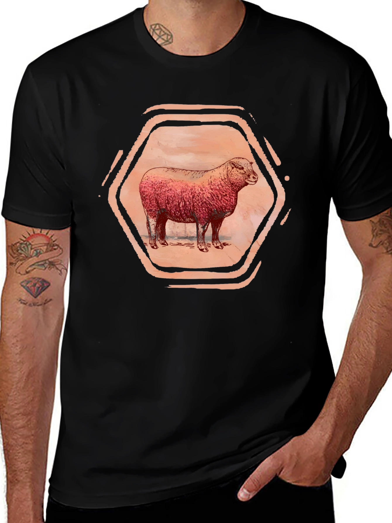 Variant 15 of Sheep Graphic Tee - Unique Hexagon Design