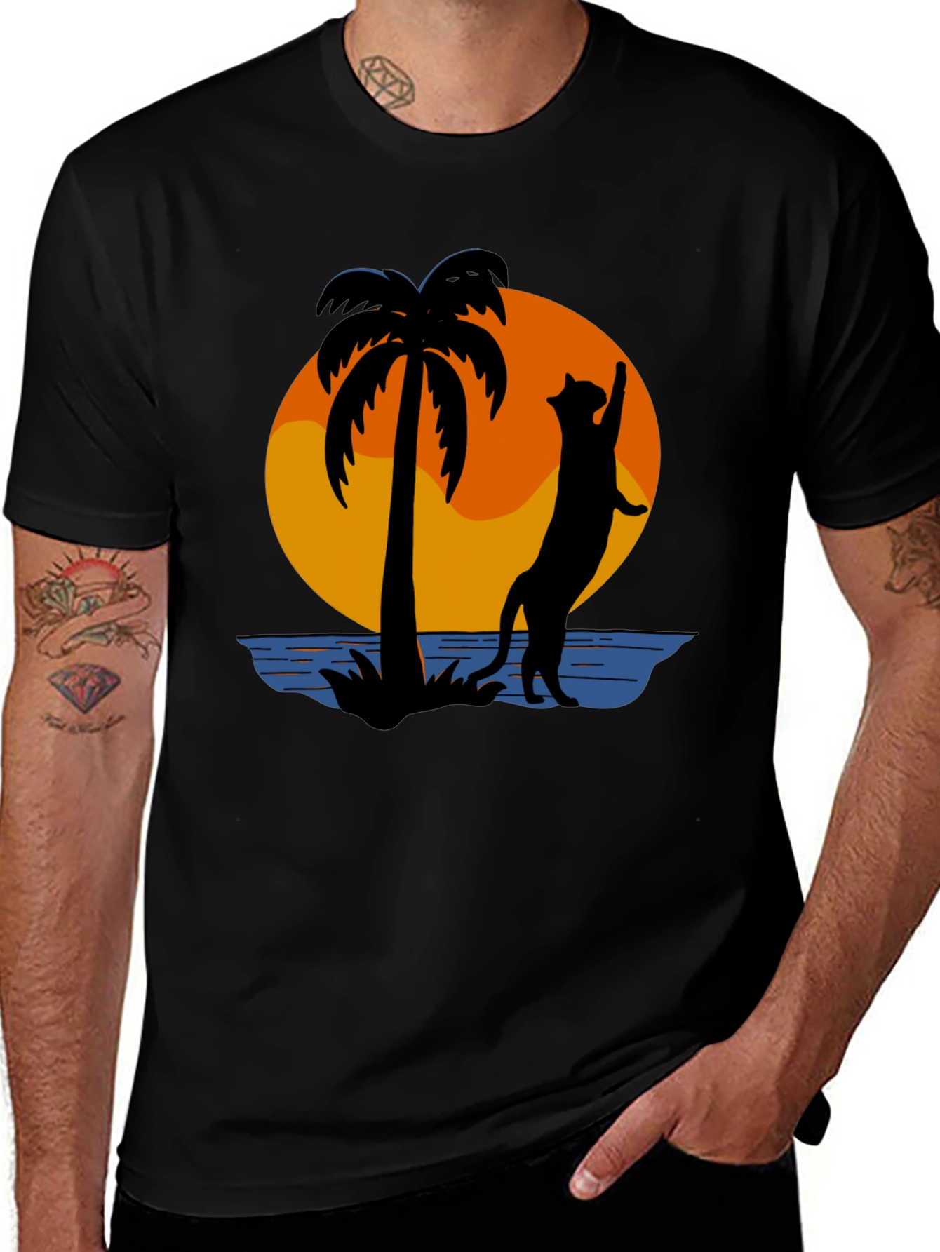 Variant 22 of Tropical Cat Silhouette Graphic Tee