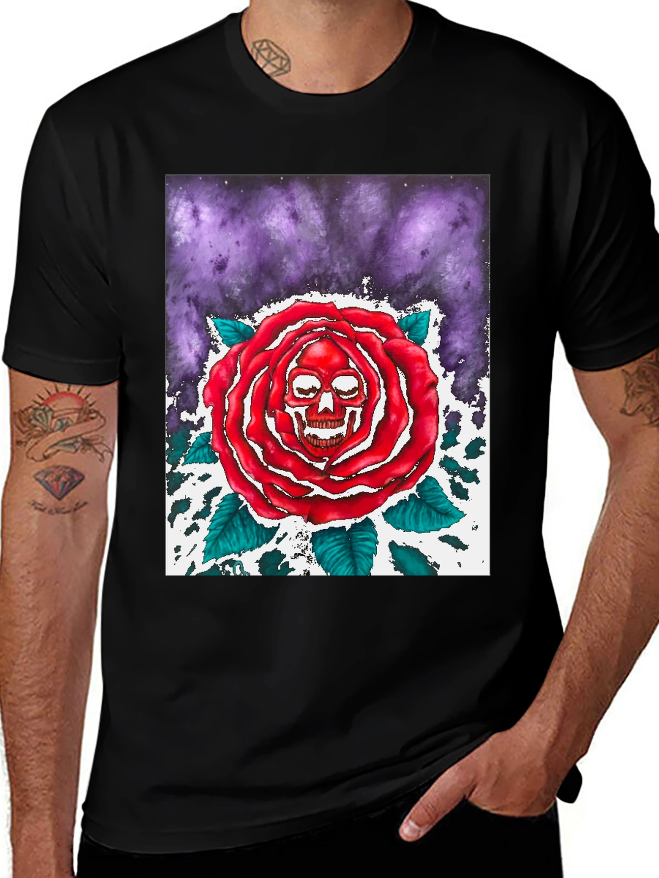 Variant 26 of Skull Rose Graphic Tee - Black
