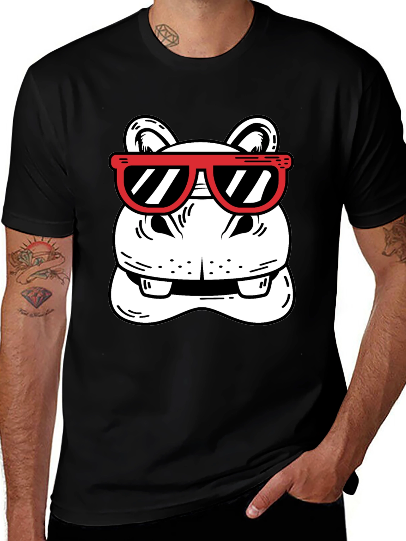 Variant 19 of Cool Hippo T-Shirt - Black Hipster Tee