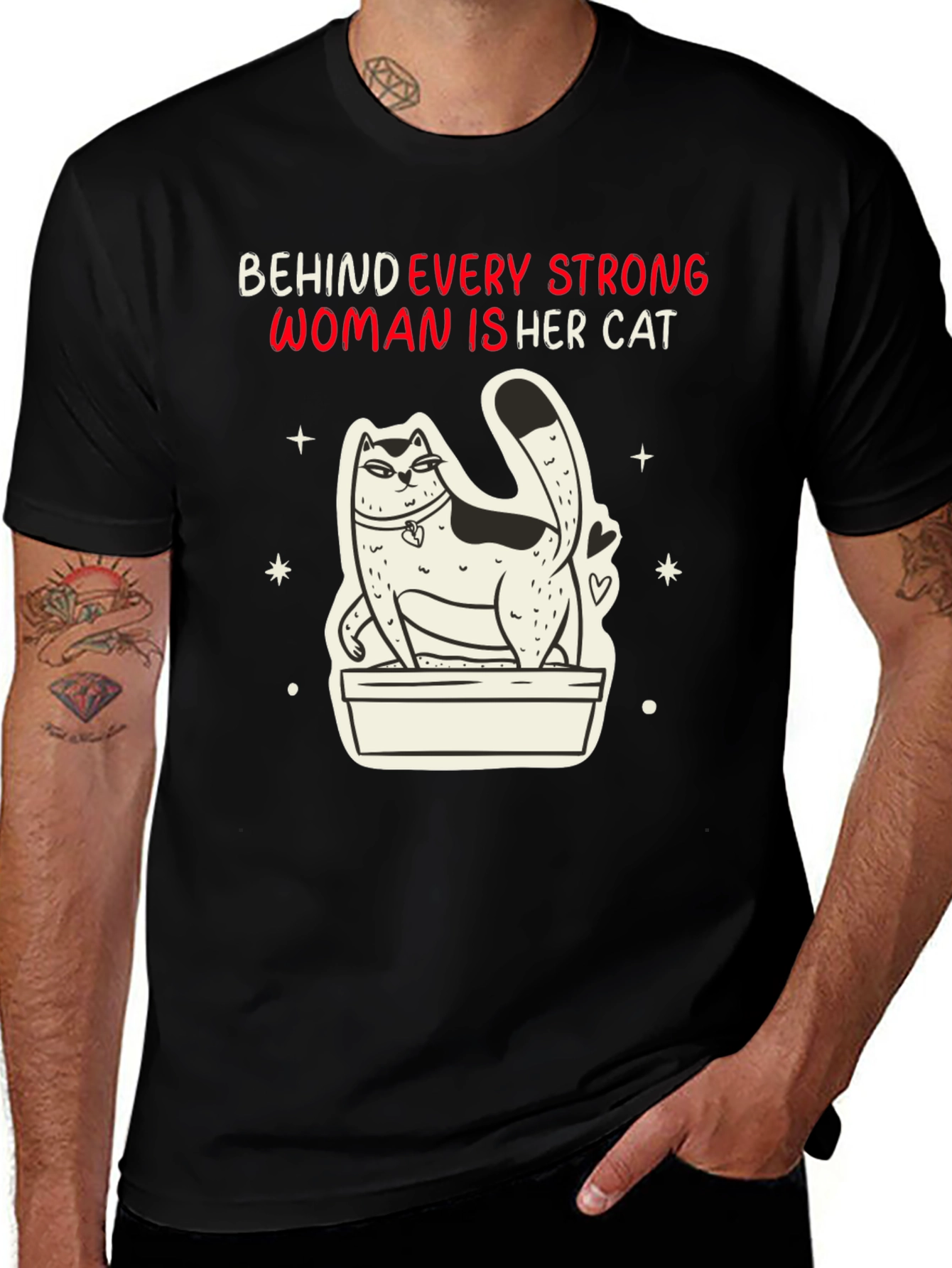 Black Strong Woman Cat T-Shirt main image