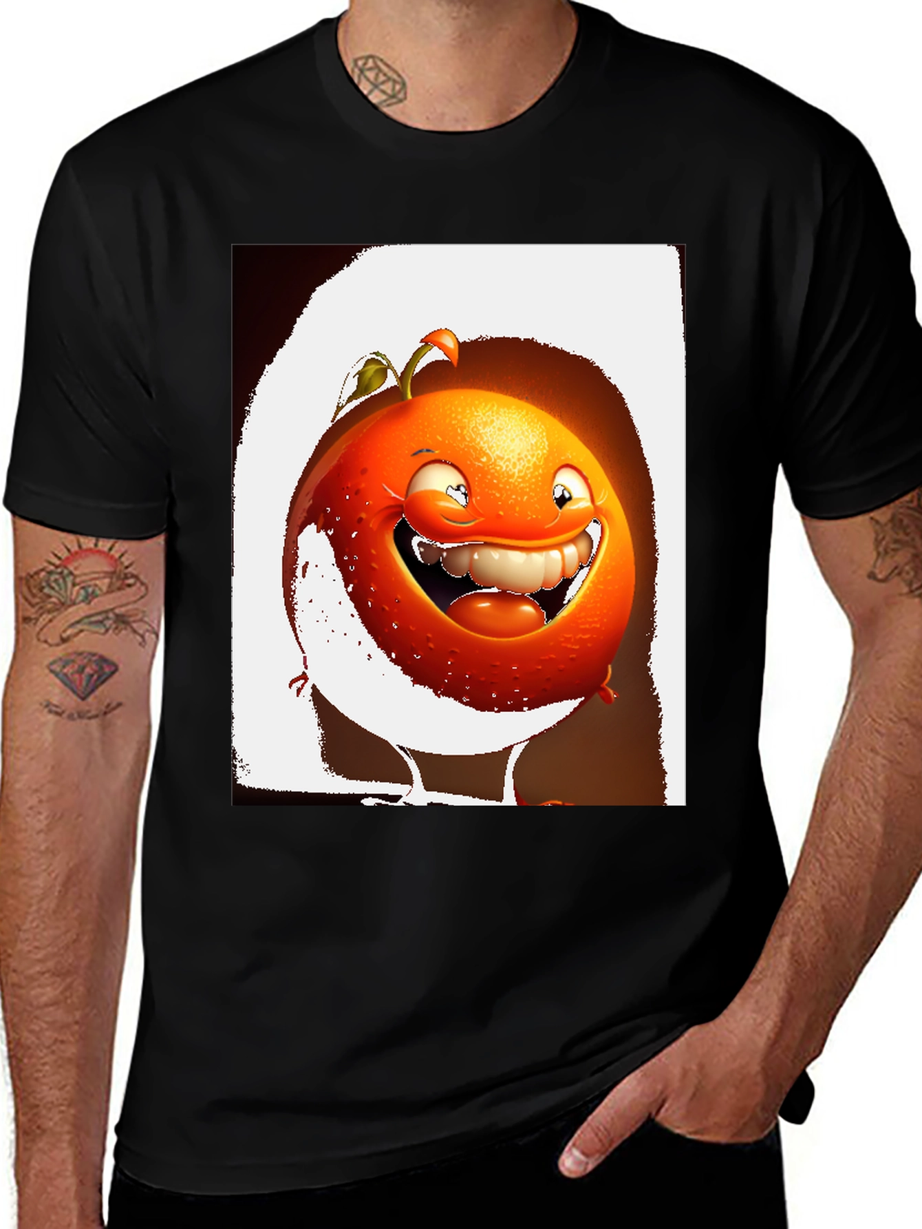 Variant 27 of Funny Orange Cartoon Graphic Black T-Shirt
