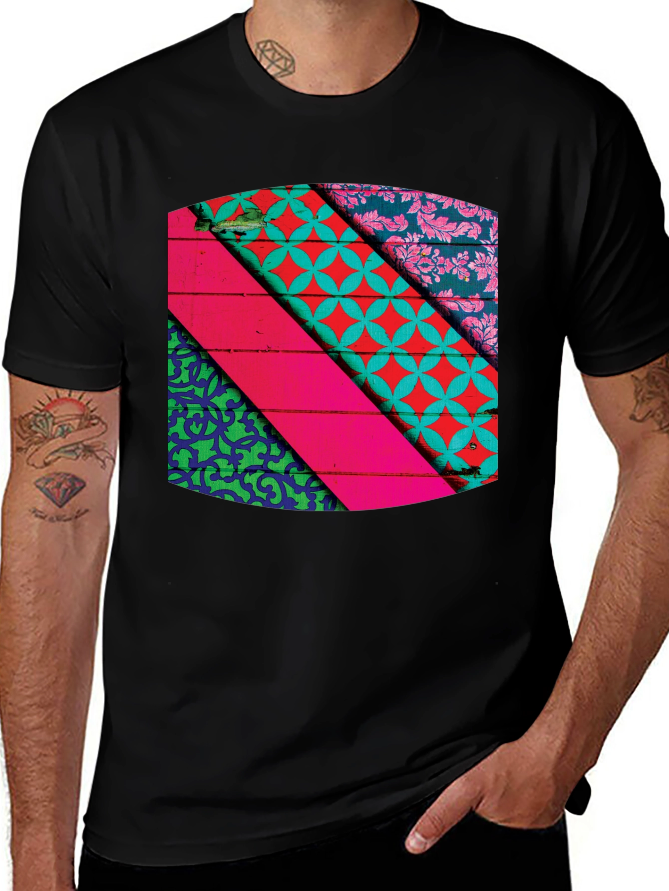 Variant 15 of Abstract Geometric Pattern Black T-Shirt