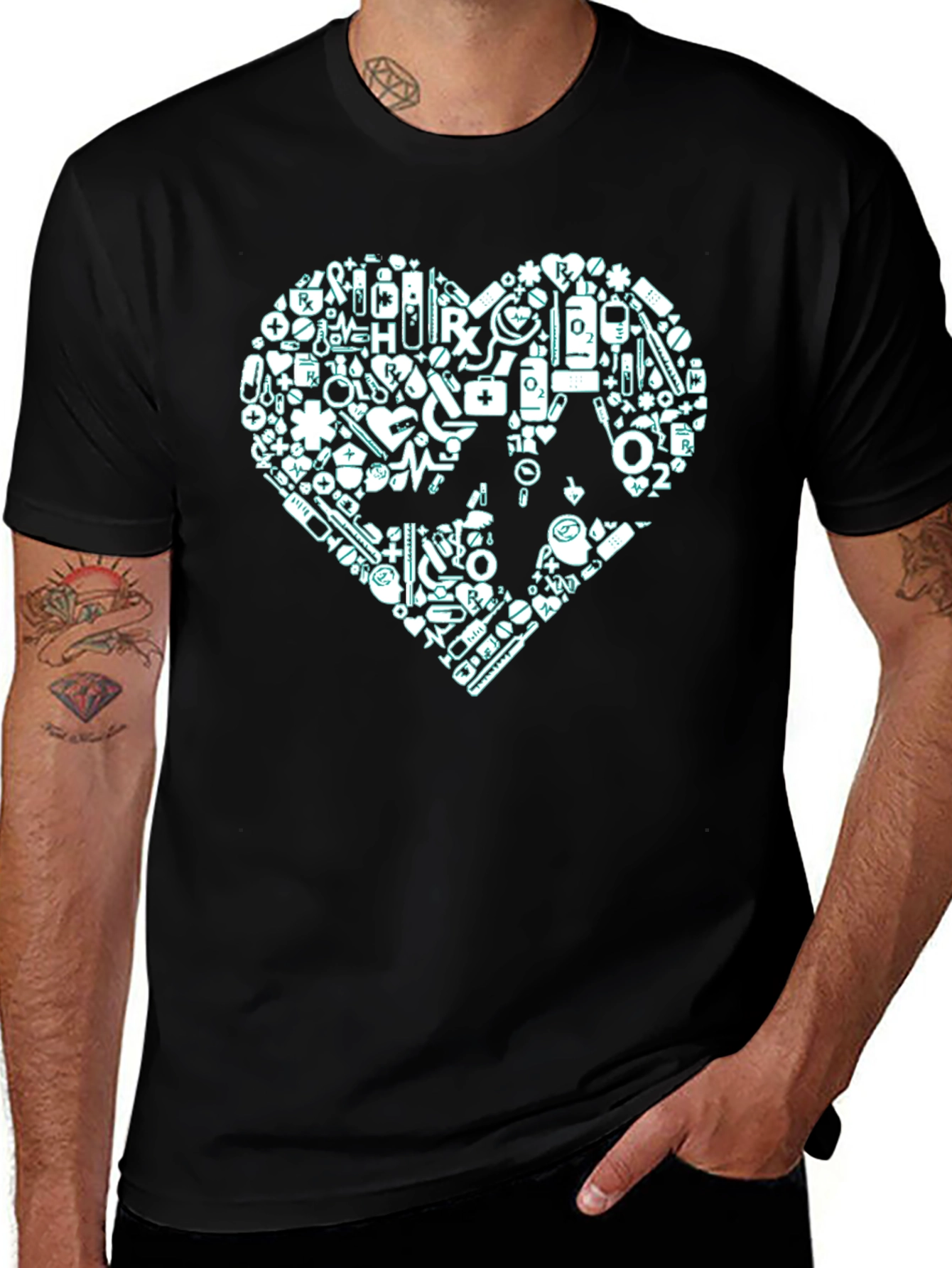 Variant 30 of Medical Heartbeat Graphic Black T-Shirt