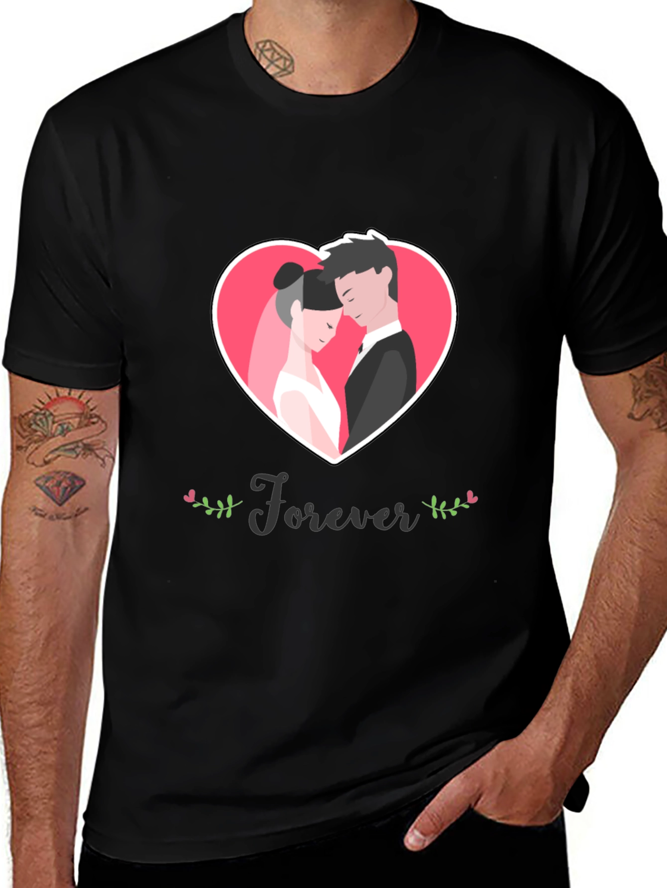 Forever Love Heart Graphic Black T-Shirt