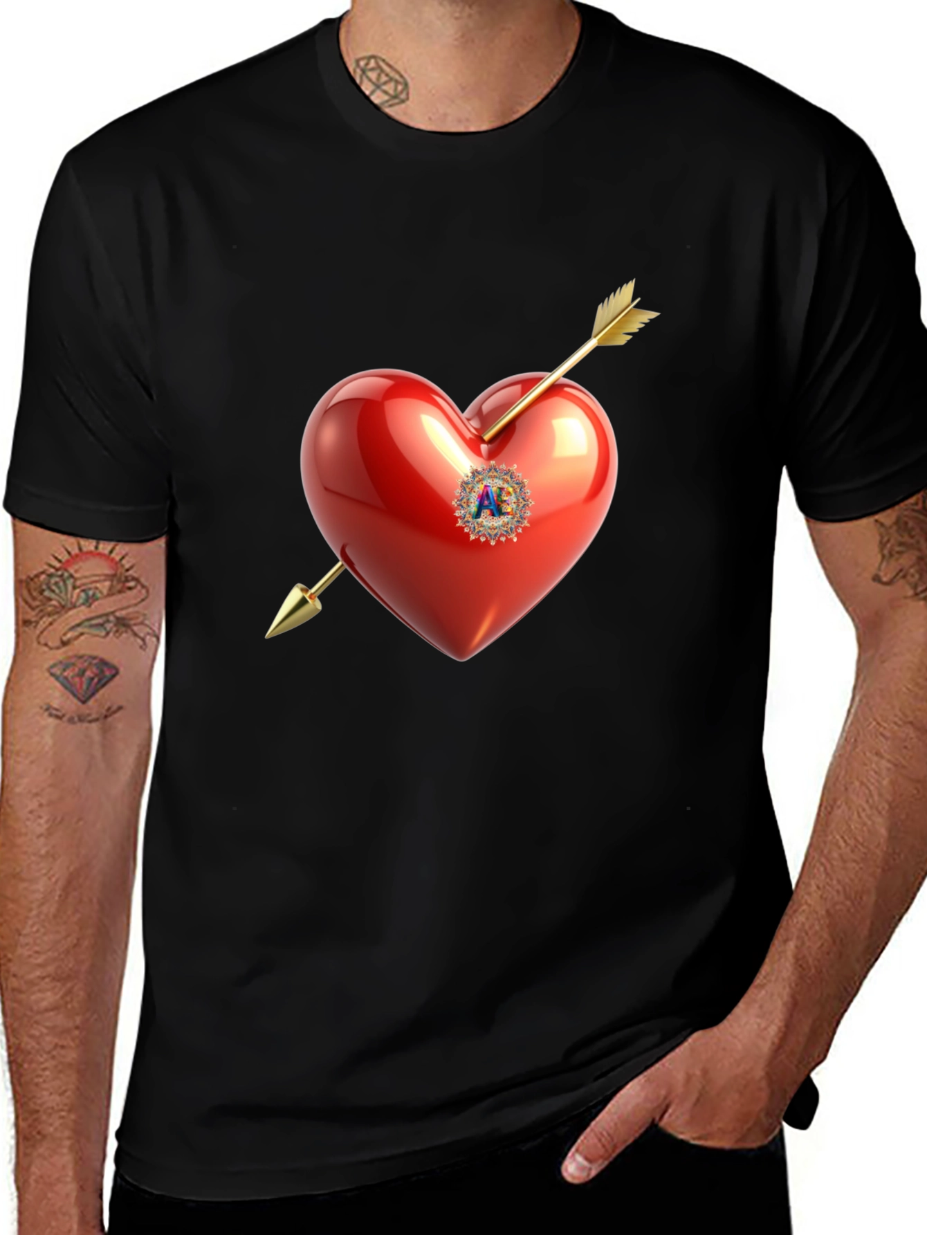 Variant 21 of Heart Arrow Graphic Tee - Black Casual Top