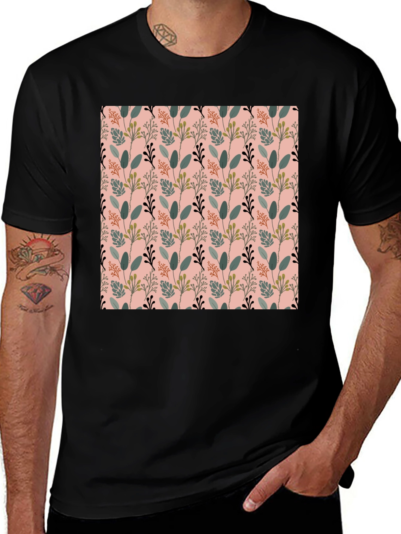 Variant 4 of Botanical Print Black T-Shirt
