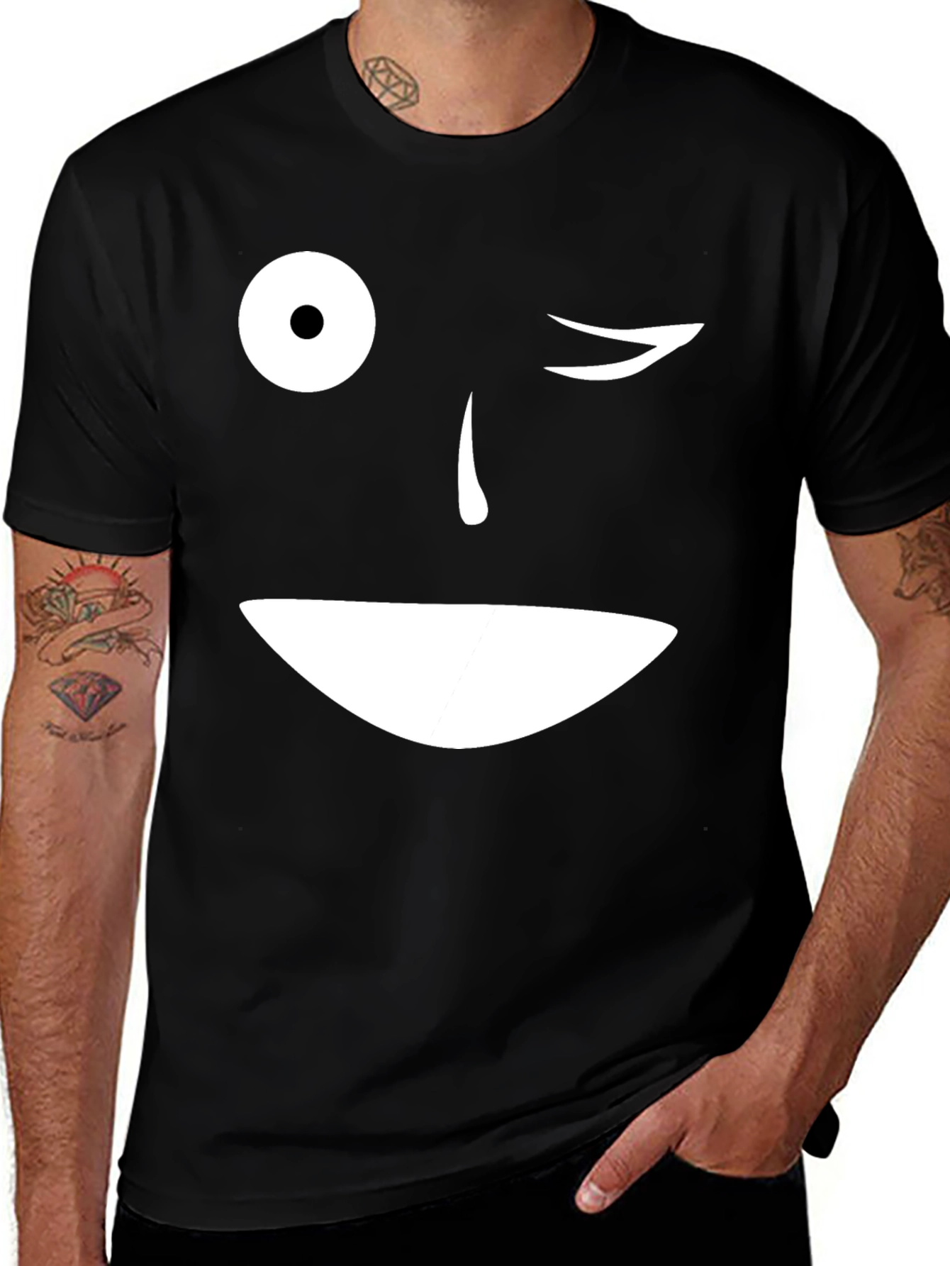 Variant 14 of Winking Face Graphic T-Shirt - Black Cotton Blend
