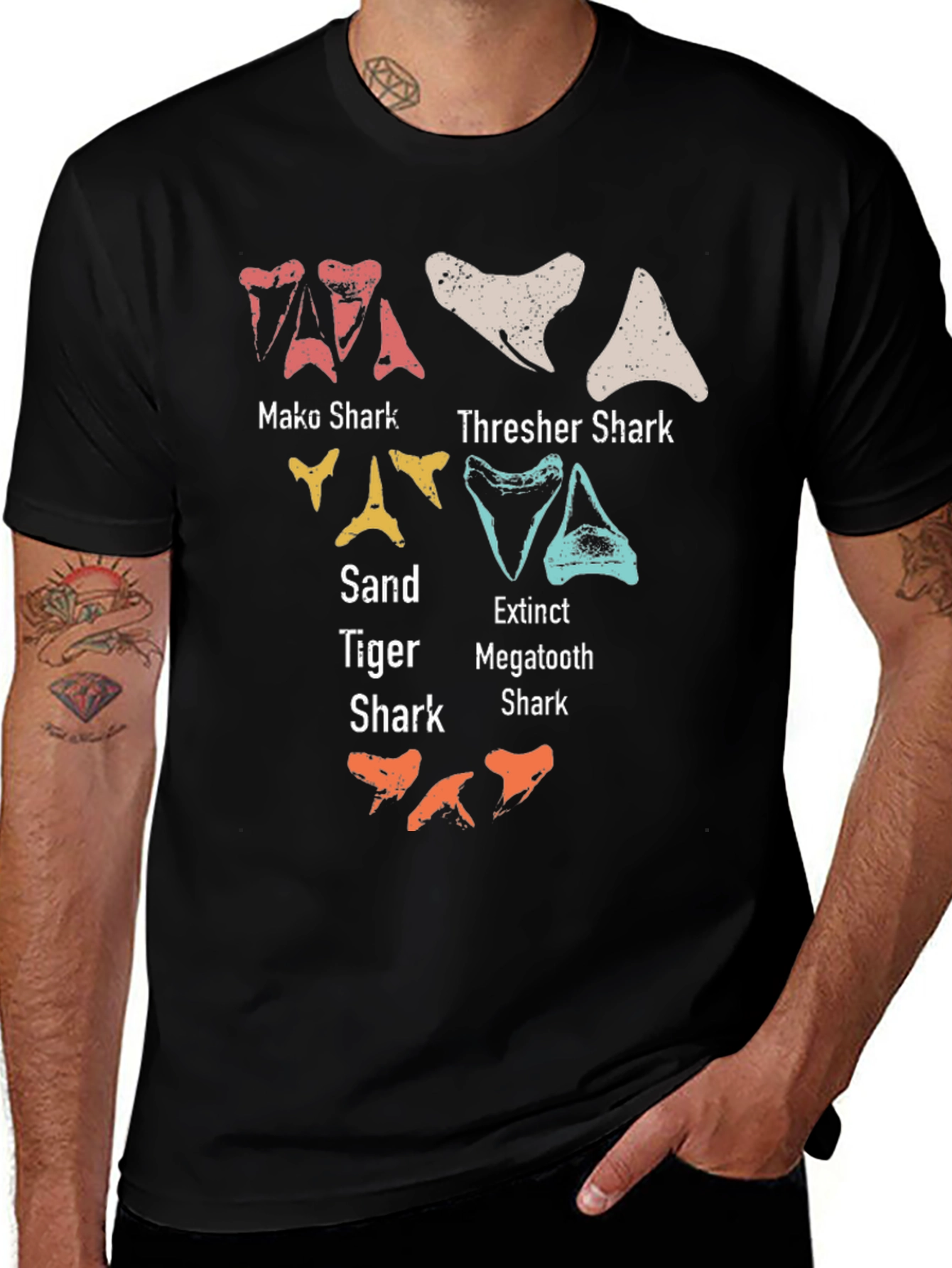 Black Shark Teeth Types T-Shirt - Marine Biology Tee main image