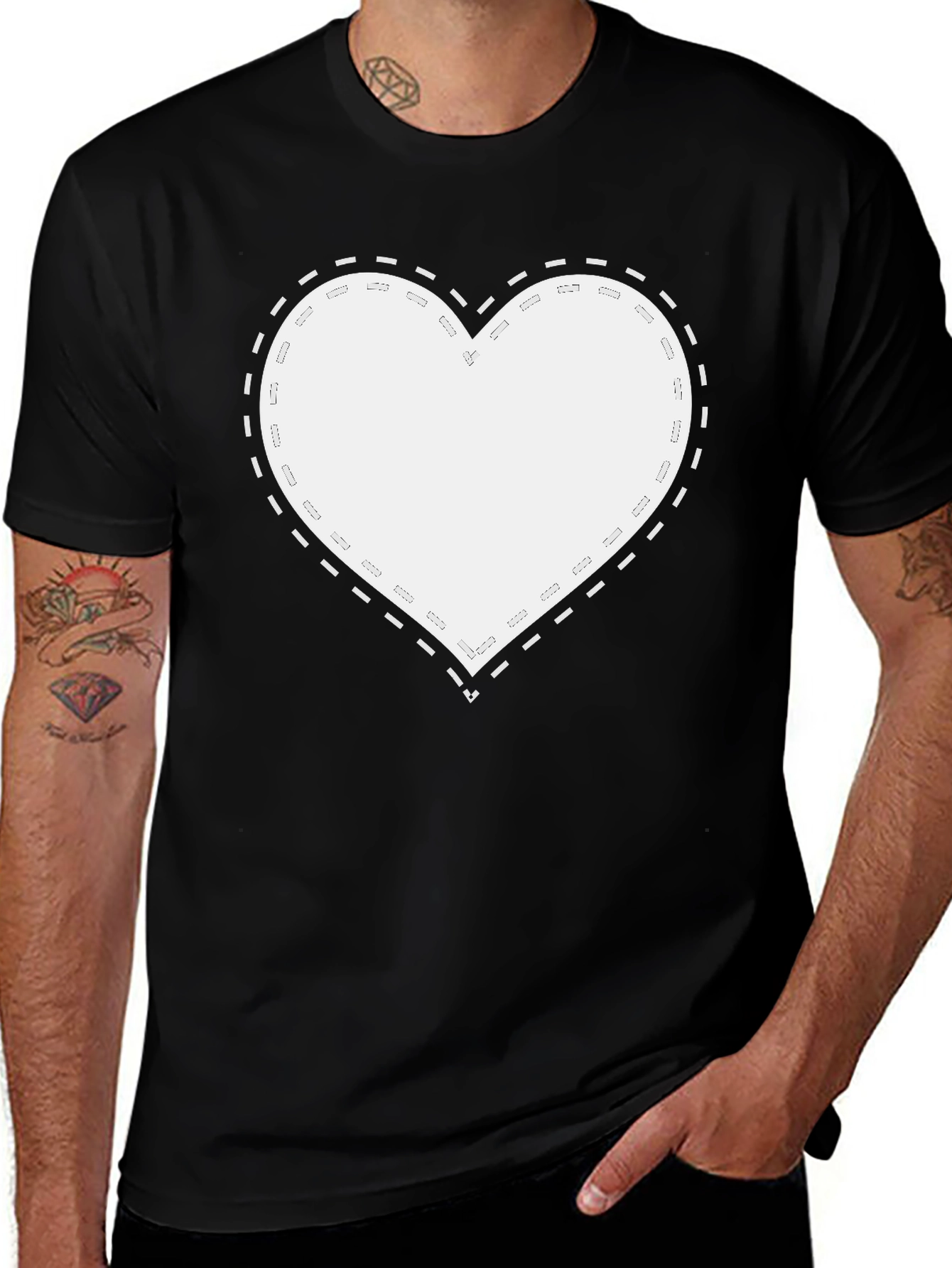 Variant 16 of Heart Patch Black Tee - Stylish Men's Casual Wear