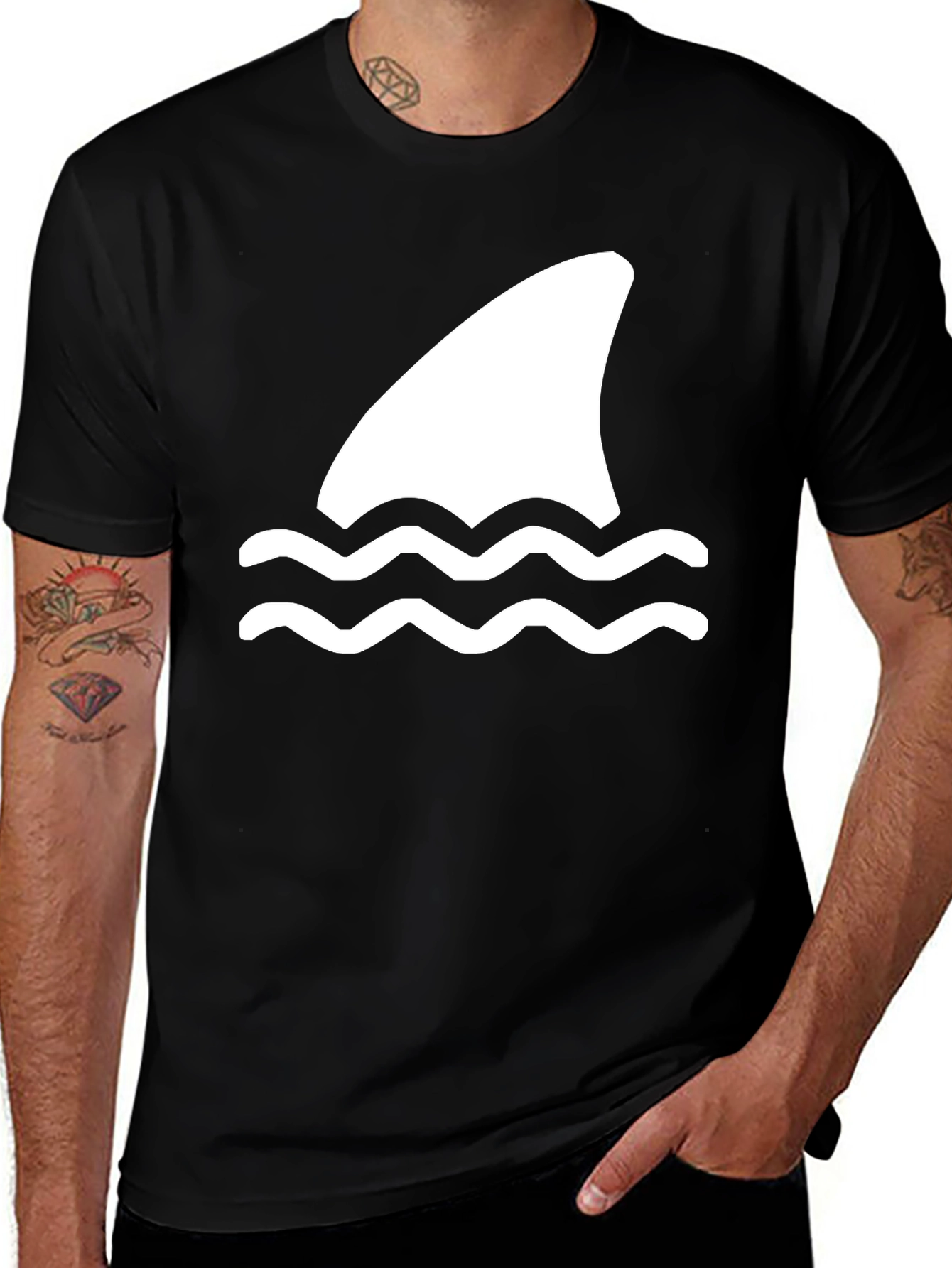Shark Fin Graphic T-Shirt - Black