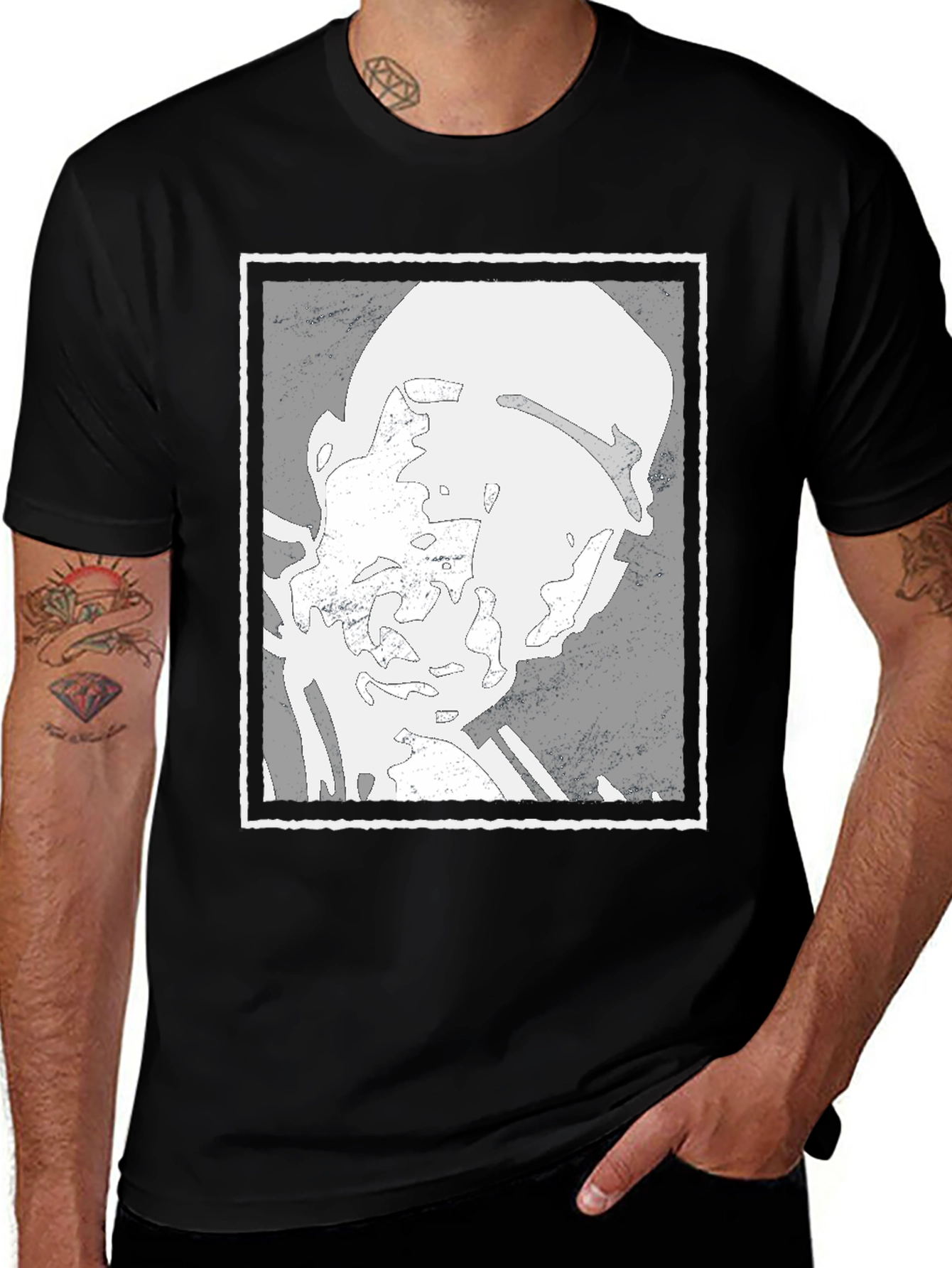 Variant 16 of Abstract Portrait Graphic Tee - Black Cotton T-Shirt