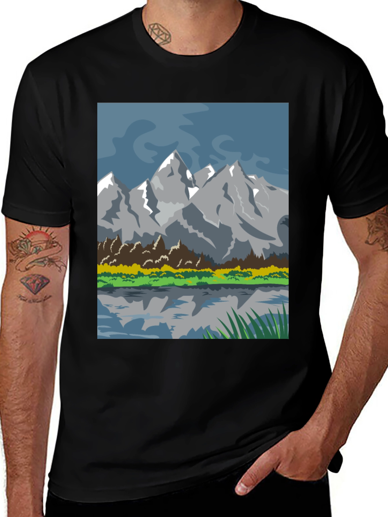 Variant 22 of Mountain Lake T-Shirt - Nature Graphic Tee