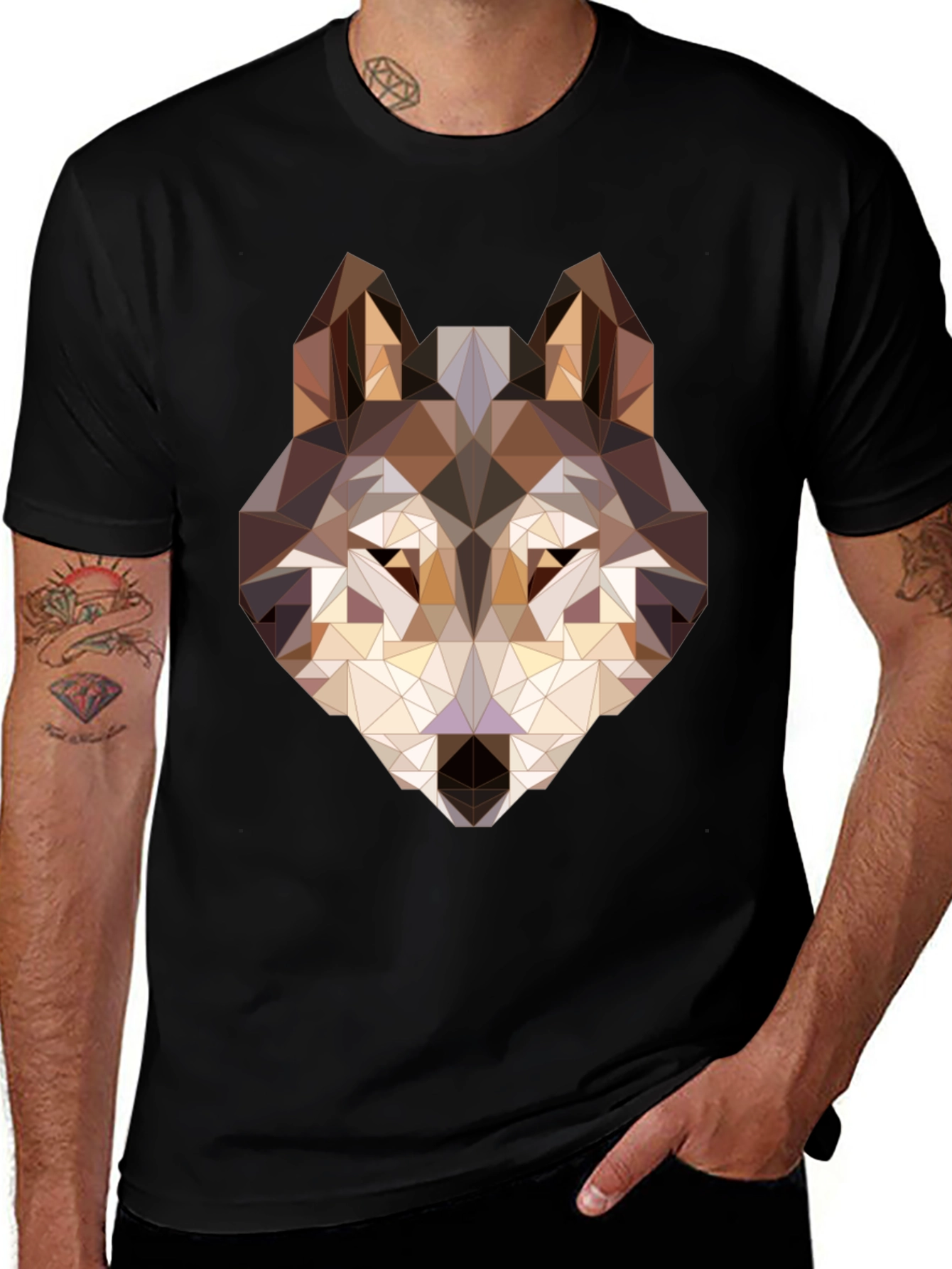 Variant 11 of Geometric Wolf Graphic Tee - Modern Menswear