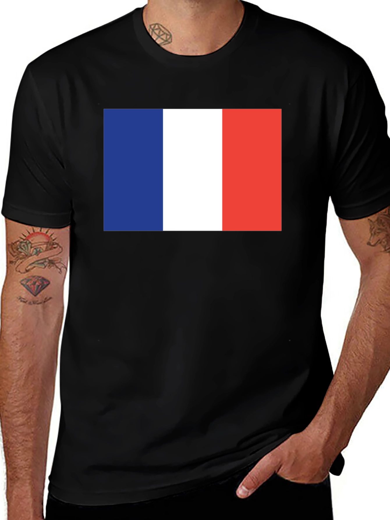 Variant 9 of French Flag Graphic Tee - Black Cotton T-Shirt