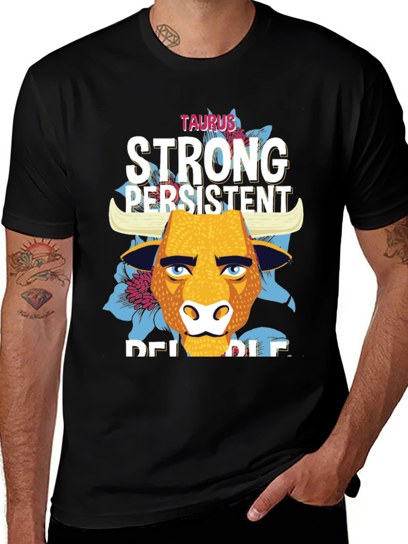 Taurus Zodiac Strong Persistent Reliable Men's Black T-Shirt
