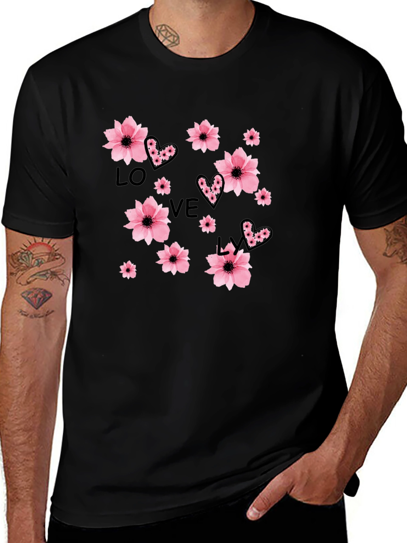 Variant 14 of Floral Love Graphic Black T-Shirt