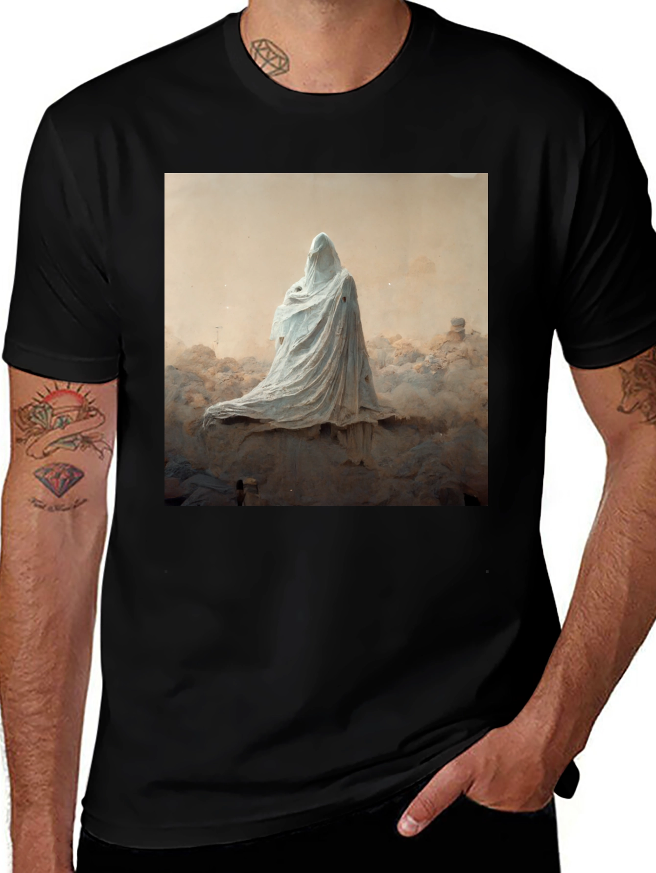 Black Ghostly Figure Graphic Black T-Shirt main image