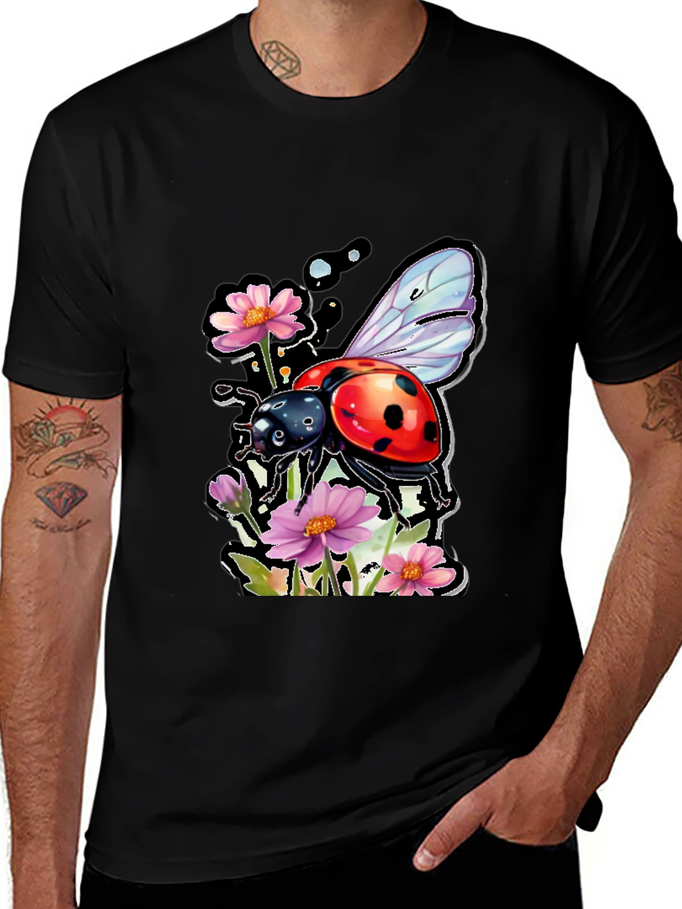 Variant 17 of Ladybug Floral T-Shirt - Unique Graphic Tee