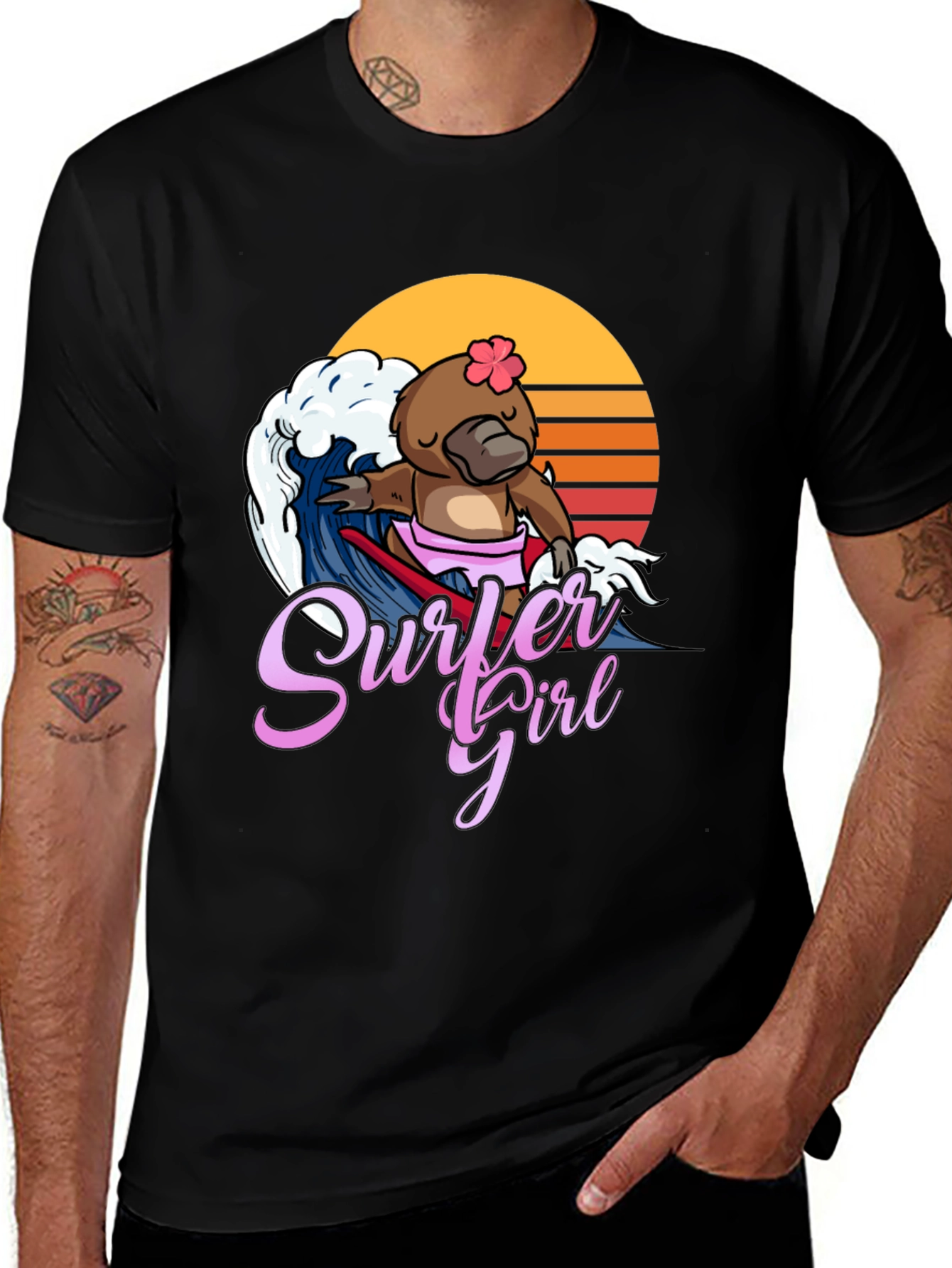 Variant 11 of Surfer Girl Platypus T-Shirt - Fun Summer Tee
